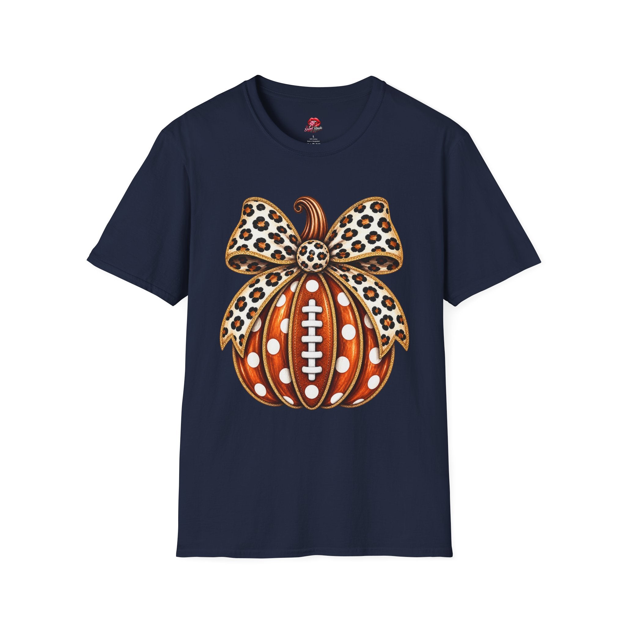 Leopard Bow Football Pumpkin T-Shirt