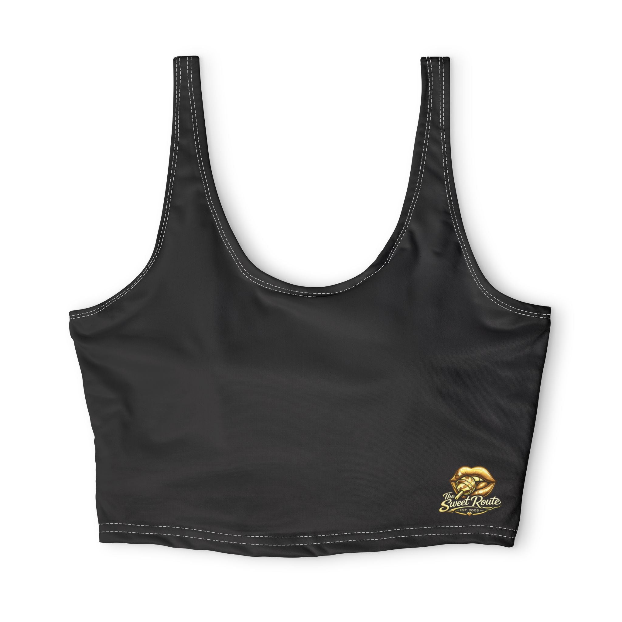 Black Sports Bra with Gold Sweet Route  Logo