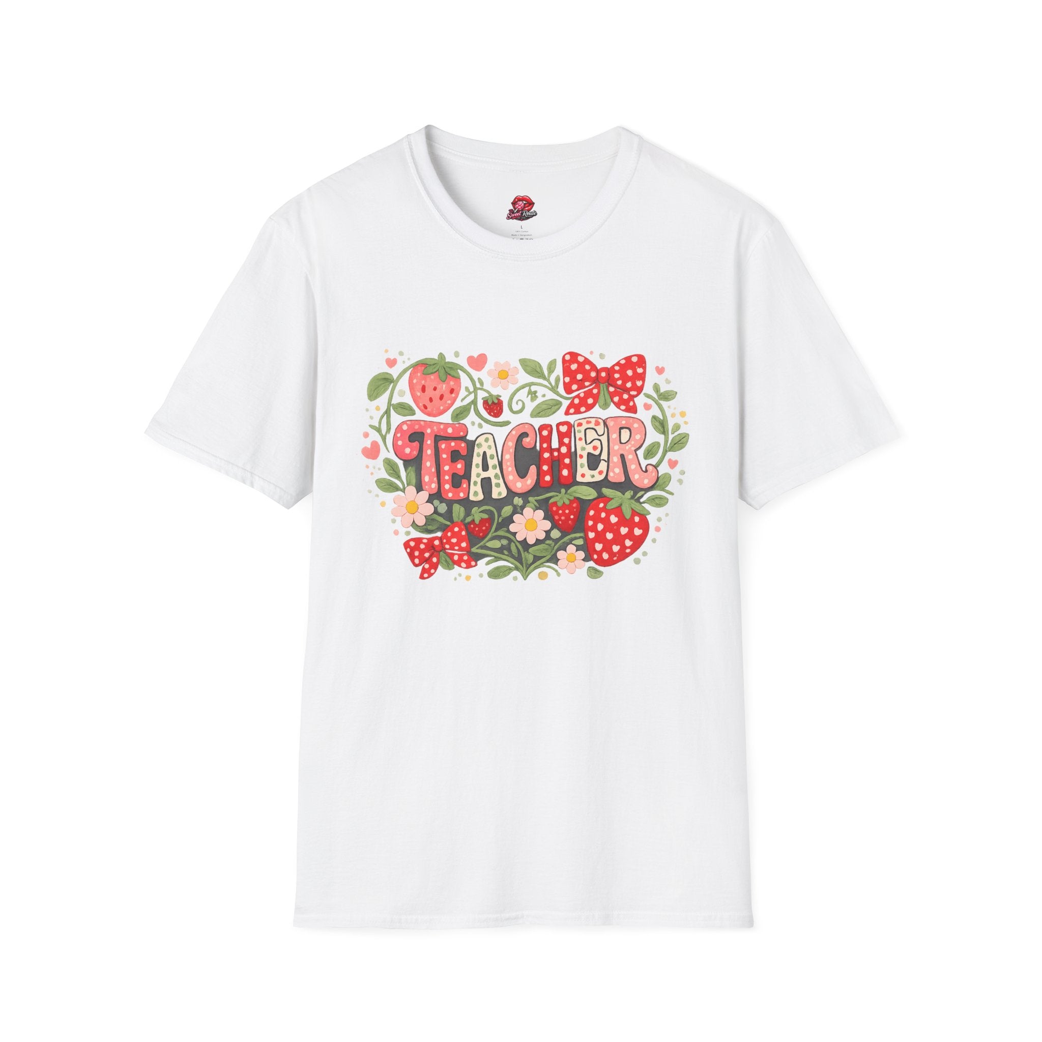 Teacher Strawberry Floral T-Shirt | Cute Coquette Teacher Shirt | Retro School Tee | Back to School Gift for Teachers
