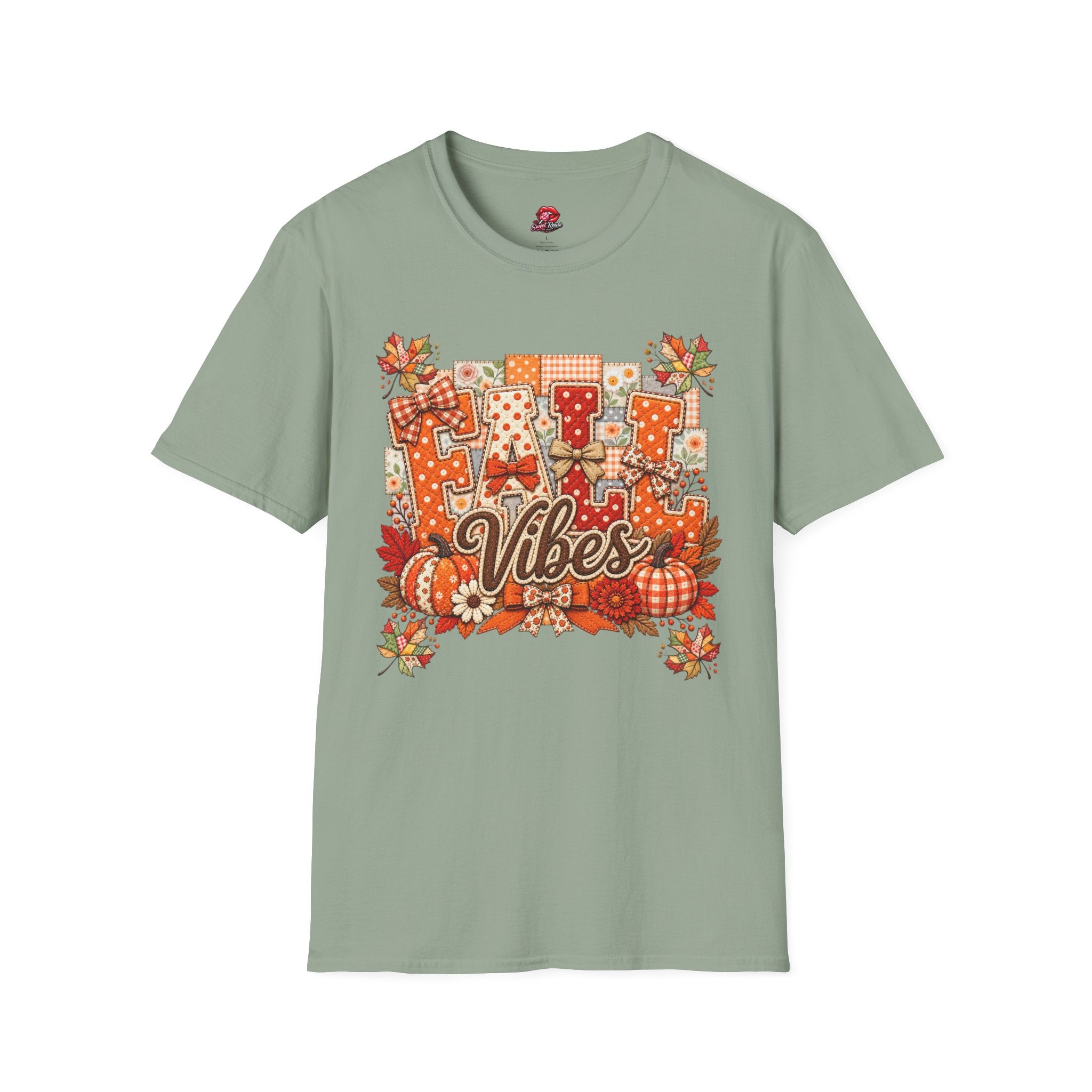 Autumn Plaid Leaves Quilted Style Graphic Tee