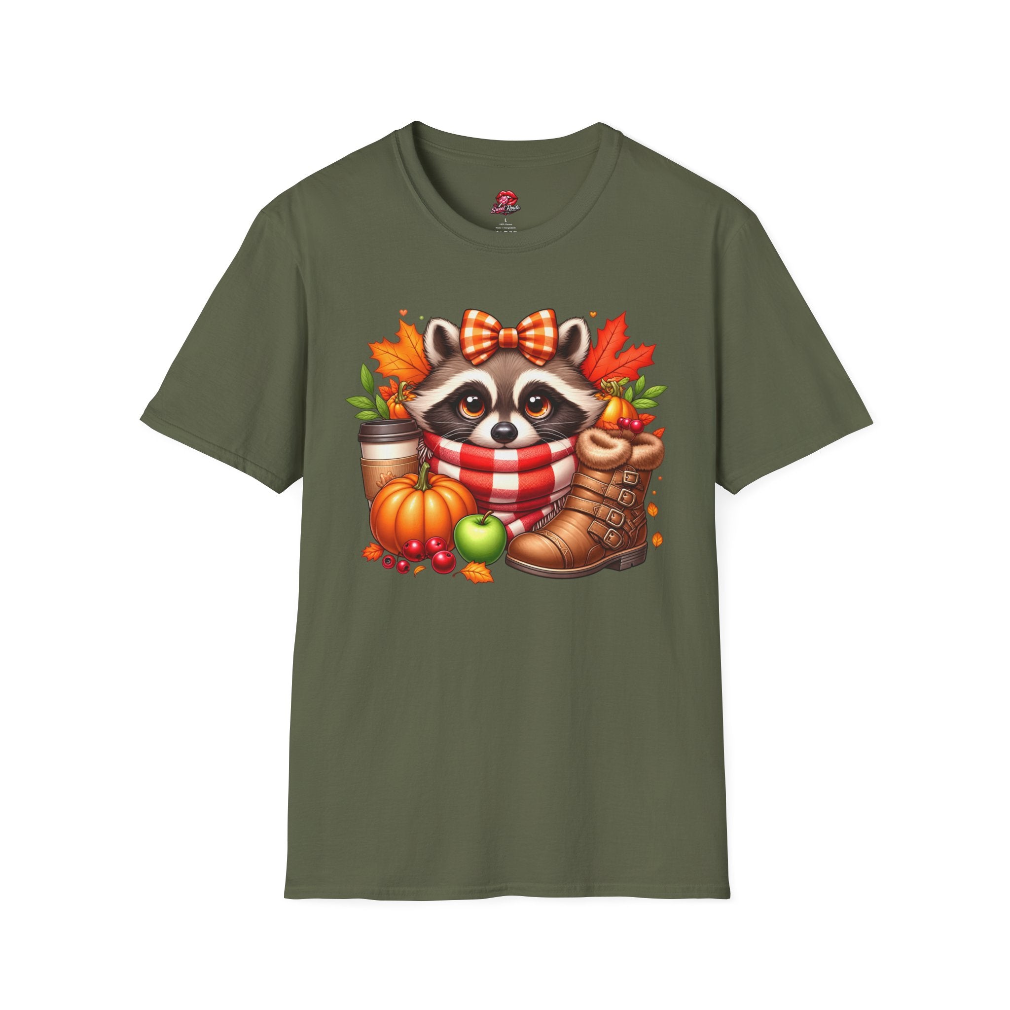 Cute Fall Pumpkin, Coffee & Leaves Raccoon T-Shirt