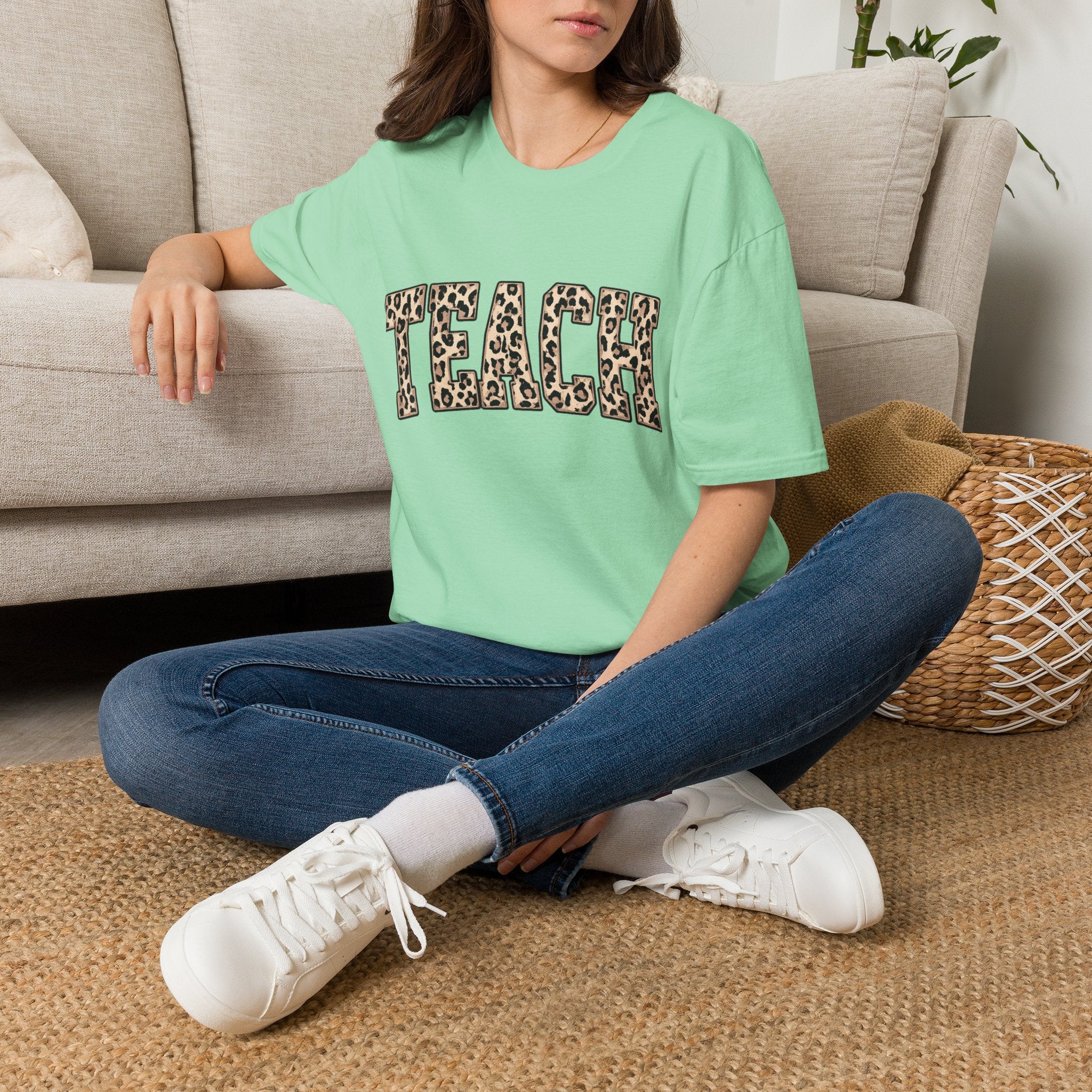 Teach Leopard Print T-Shirt | Cute Teacher Shirt | Back to School Teacher Gift | Leopard Print Graphic Tee
