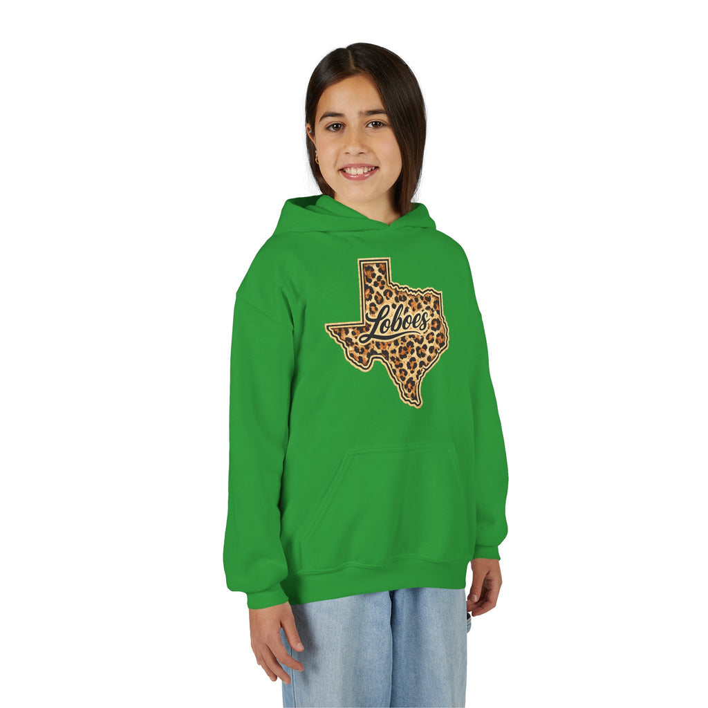 Texas Lobos Youth Hoodie — Leopard Print State Logo Sweatshirt