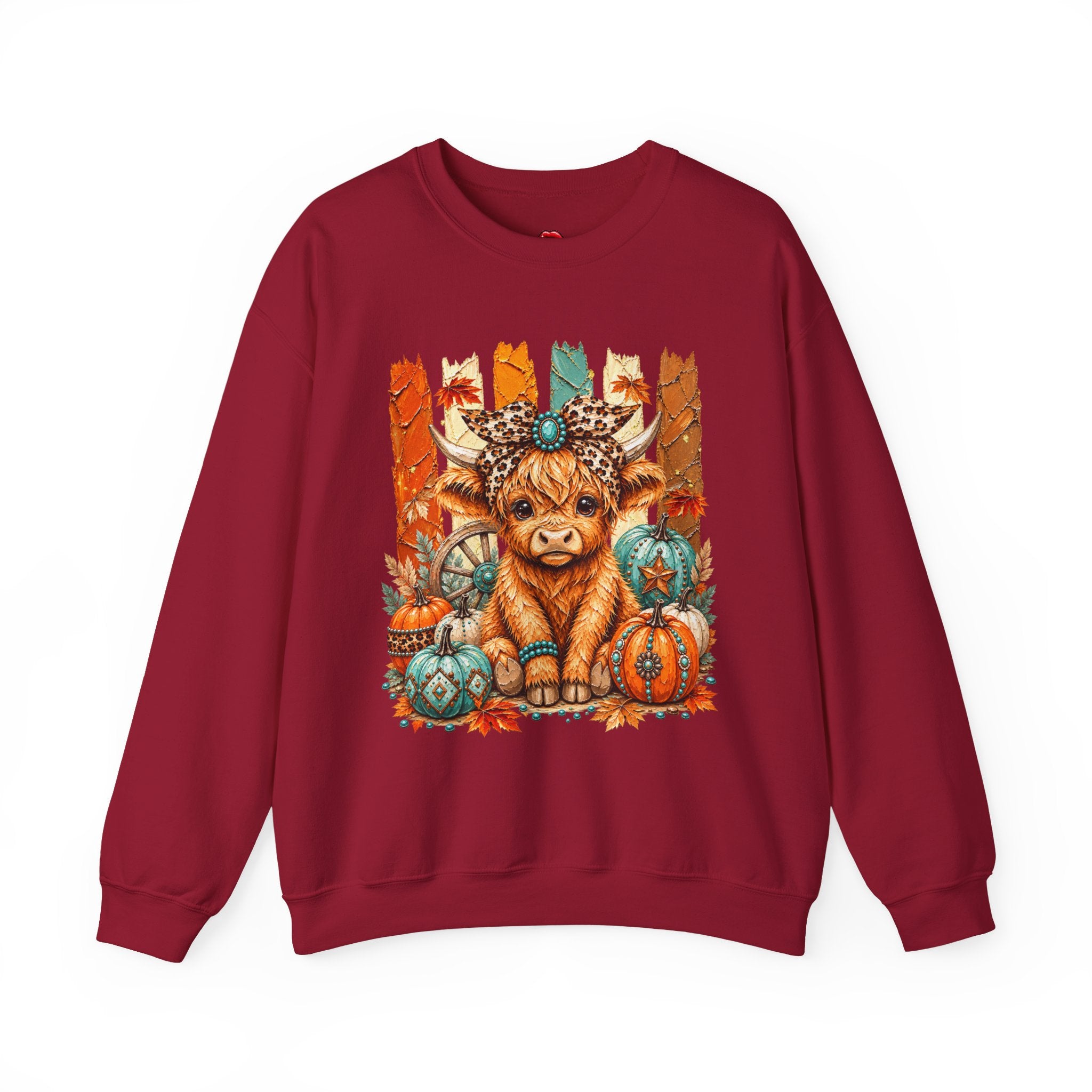 Autumn Highland Cow Crewneck Sweatshirt — Cute Fall Pumpkin Farm Sweatshirt