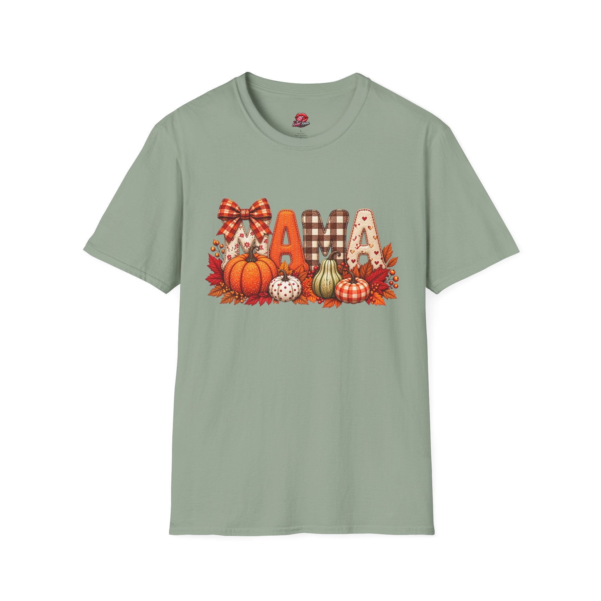 Mama Fall Pumpkin T-Shirt — Autumn Plaid & Gingham Harvest Tee