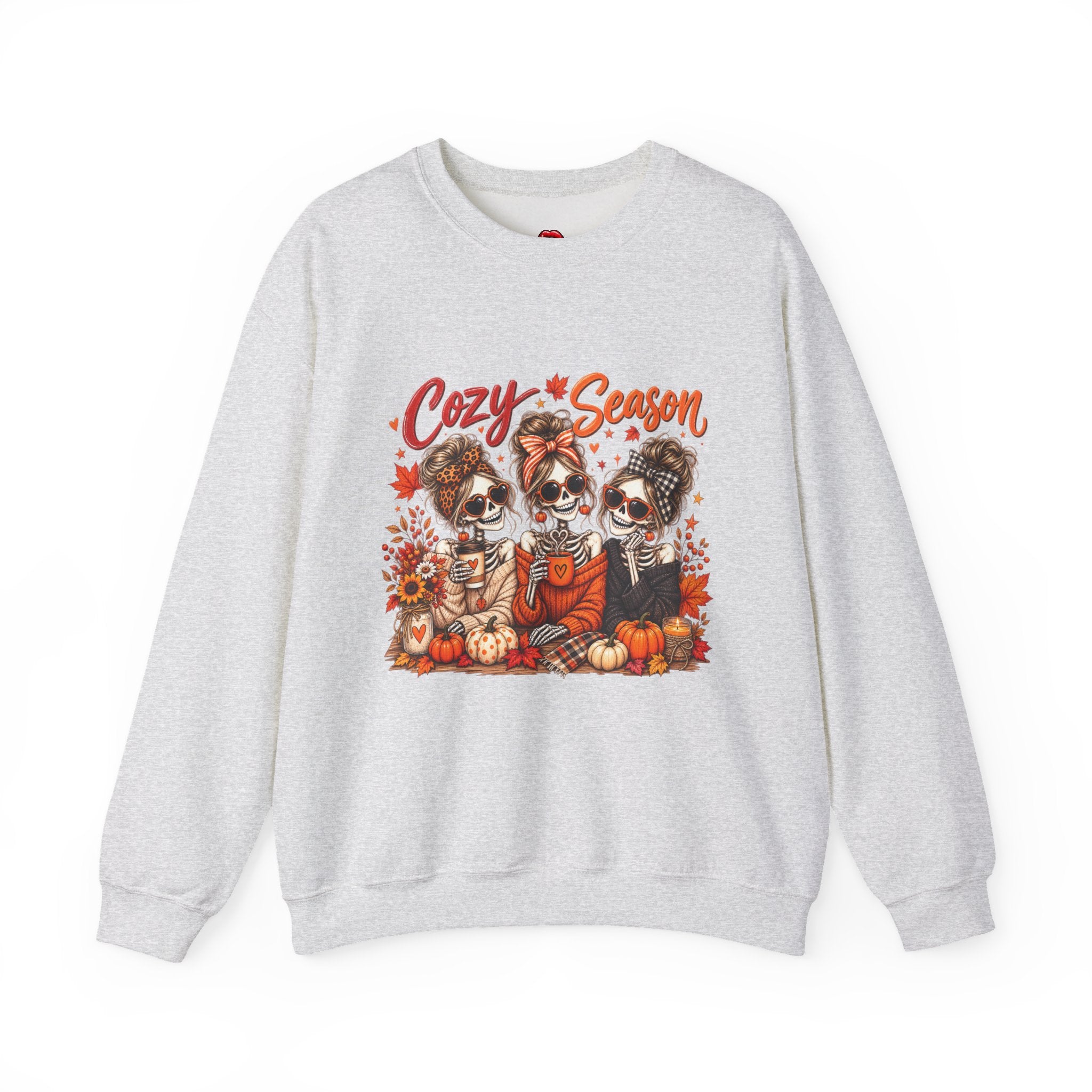 Cozy Season Halloween Crewneck Sweatshirt — Pumpkins & Sugar Skull Dogs