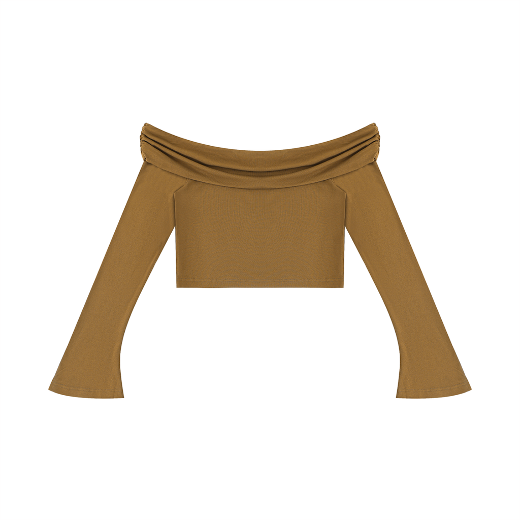 Sweet Route Women's Off-the-Shoulder Bell Sleeve Crop T-Shirt