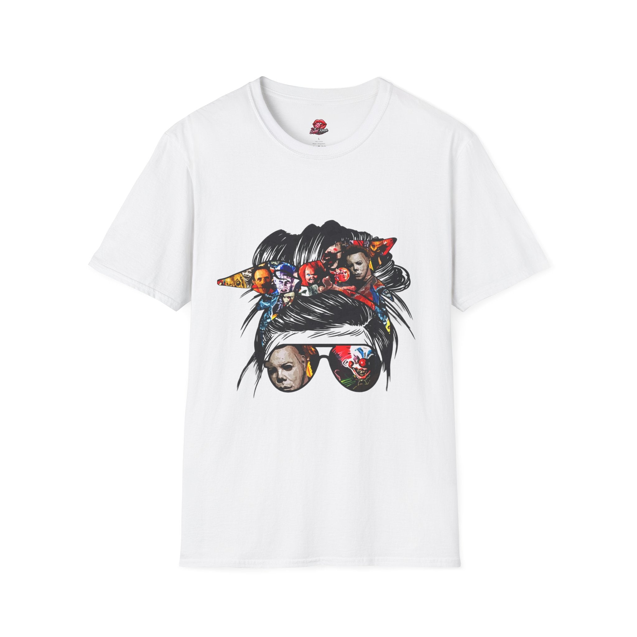 Horror Icons Messy Bun Collage T‑Shirt
