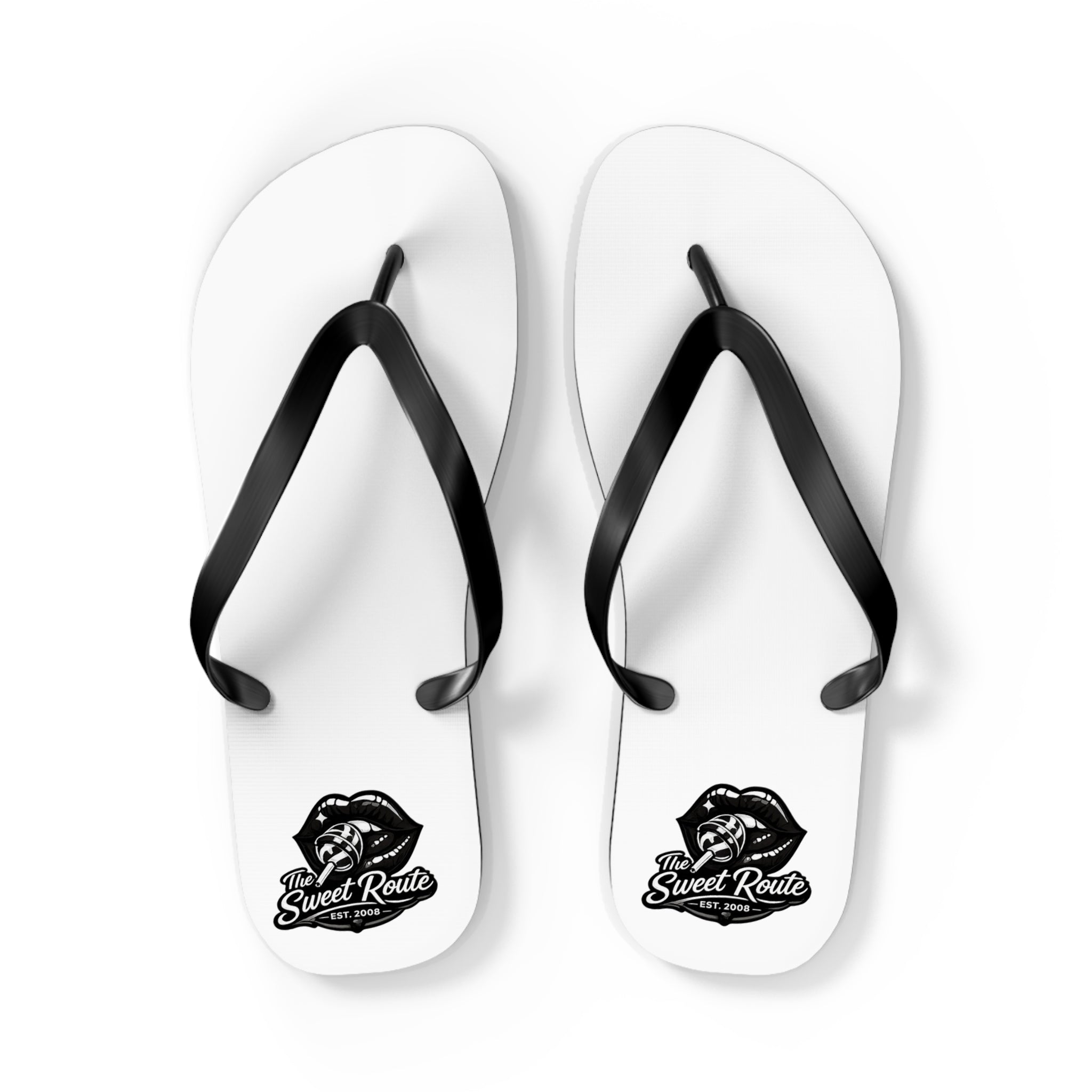 White and Black Sweet Route Logo Summer Beach Sandals