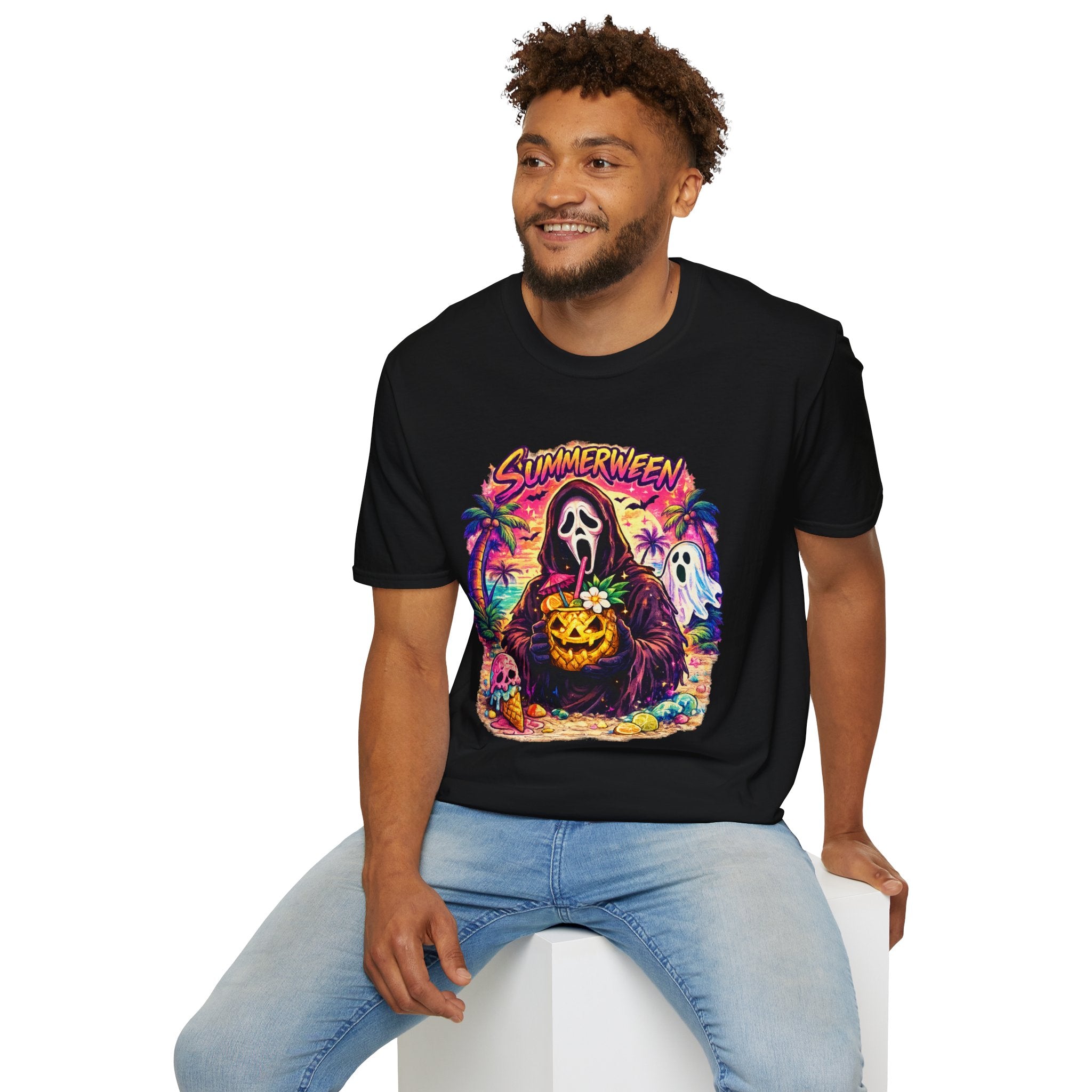 Summerween T-Shirt | Retro Tropical Halloween Graphic Tee | Spooky Beach Ghost Shirt | Cute Summer Halloween Shirt | Fall Lover Gift