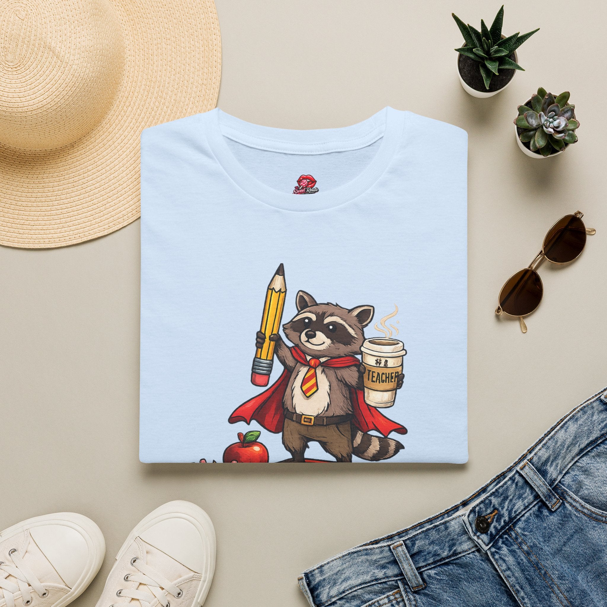 Teaching Is My Superpower Raccoon Teacher T-Shirt | Funny Teacher Shirt | Cute Woodland Classroom Tee | Teacher Appreciation Gift