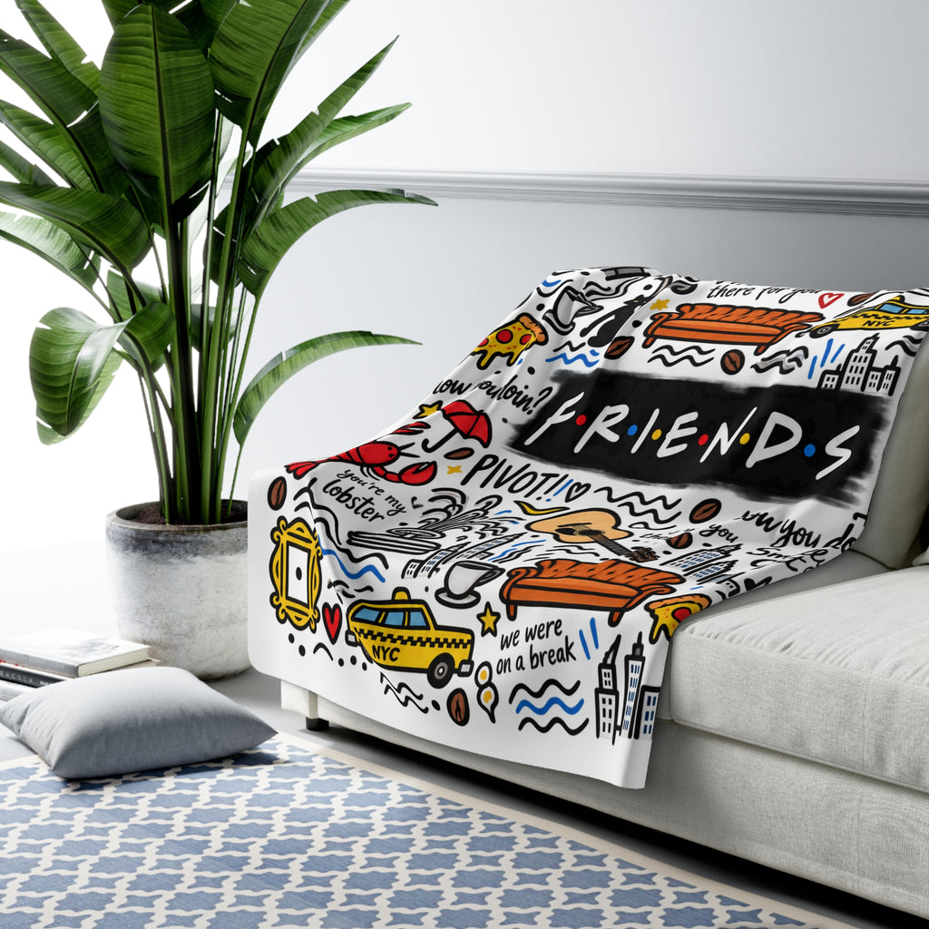 Cozy Doodle Pattern friends Sherpa Blanket