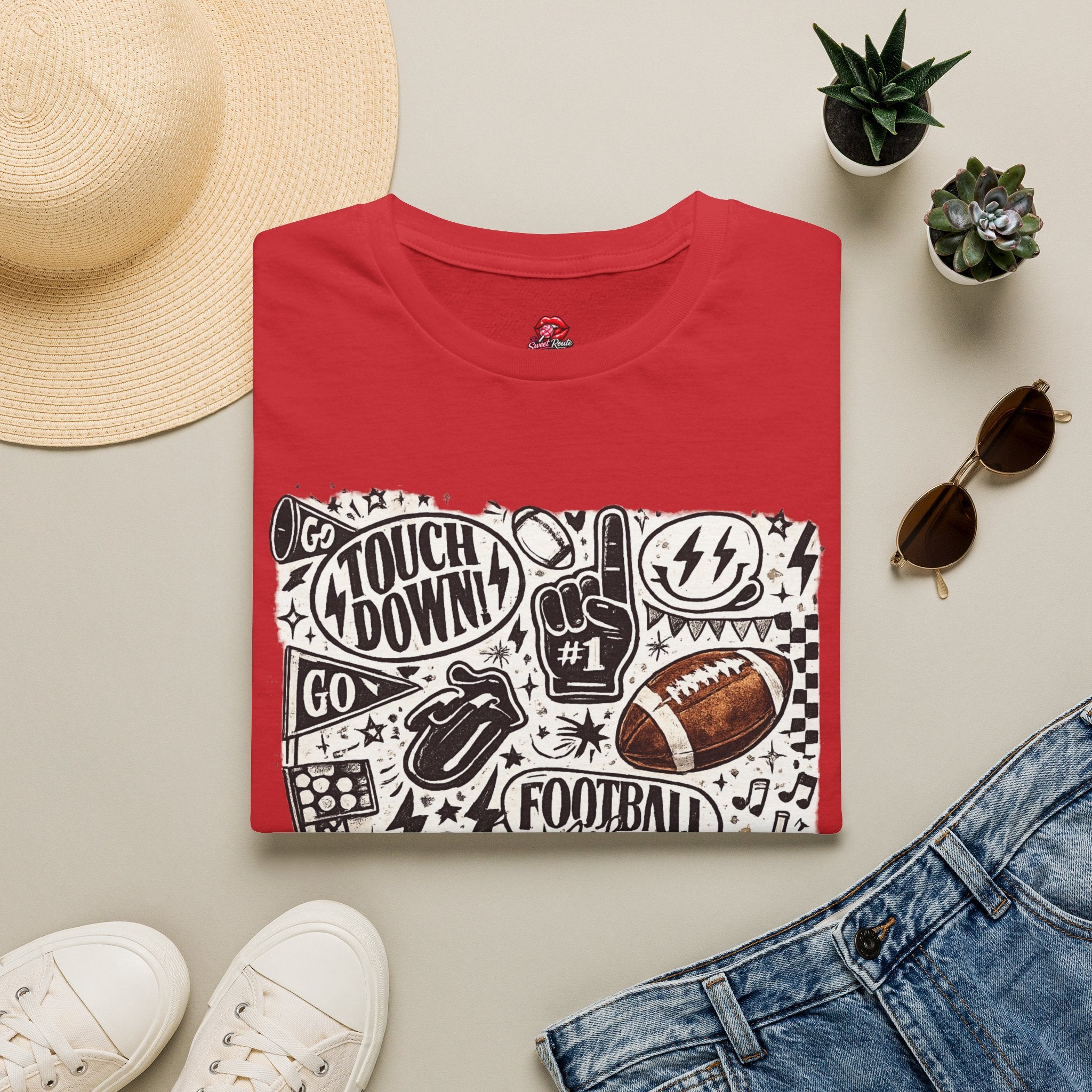 Football Doodle Graphic T-Shirt | Cute Game Day Football Tee | Sports Fan Fall Shirt