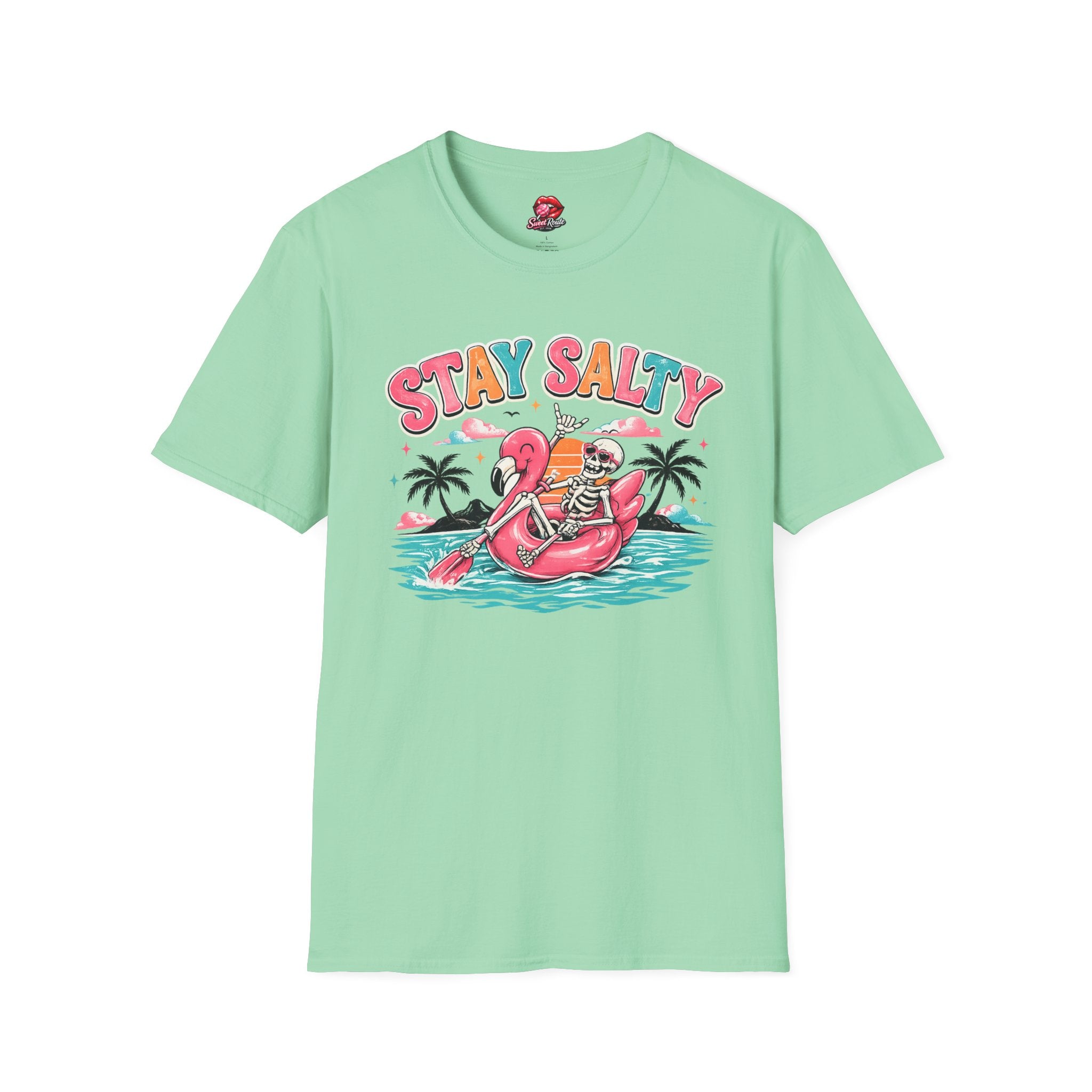Stay Salty skeleton flamingo float T-Shirt
