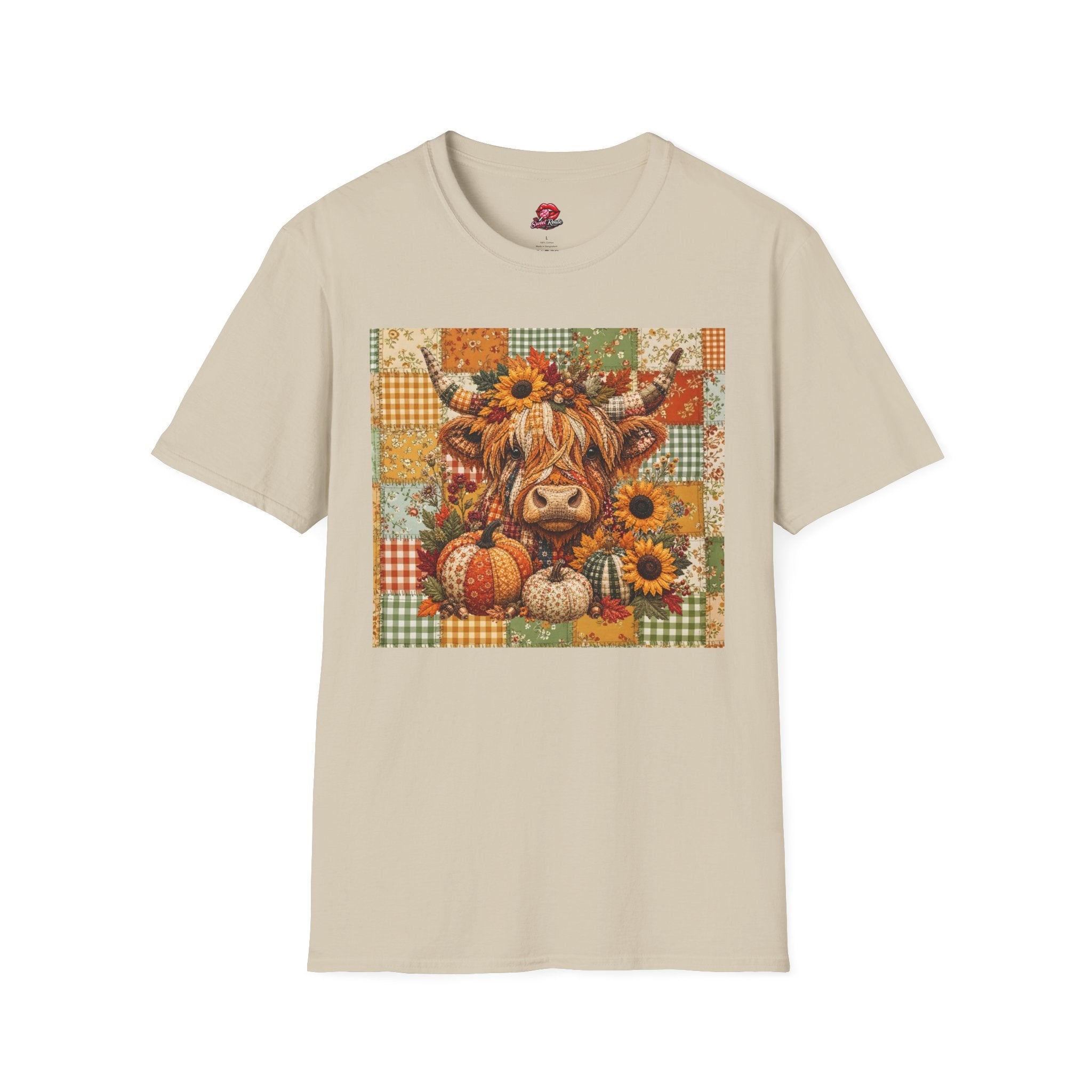 Autumn Patchwork Highland Cow T-Shirt