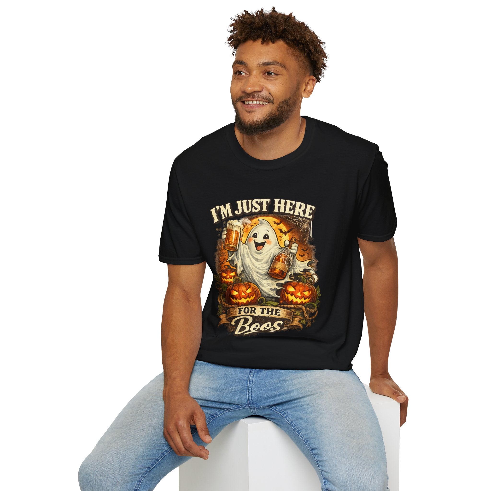 I’m Just Here for the Boos T-Shirt | Funny Halloween Ghost Shirt | Cute Spooky Season Tee | Pumpkin Fall Graphic Tee | Halloween Party Shirt