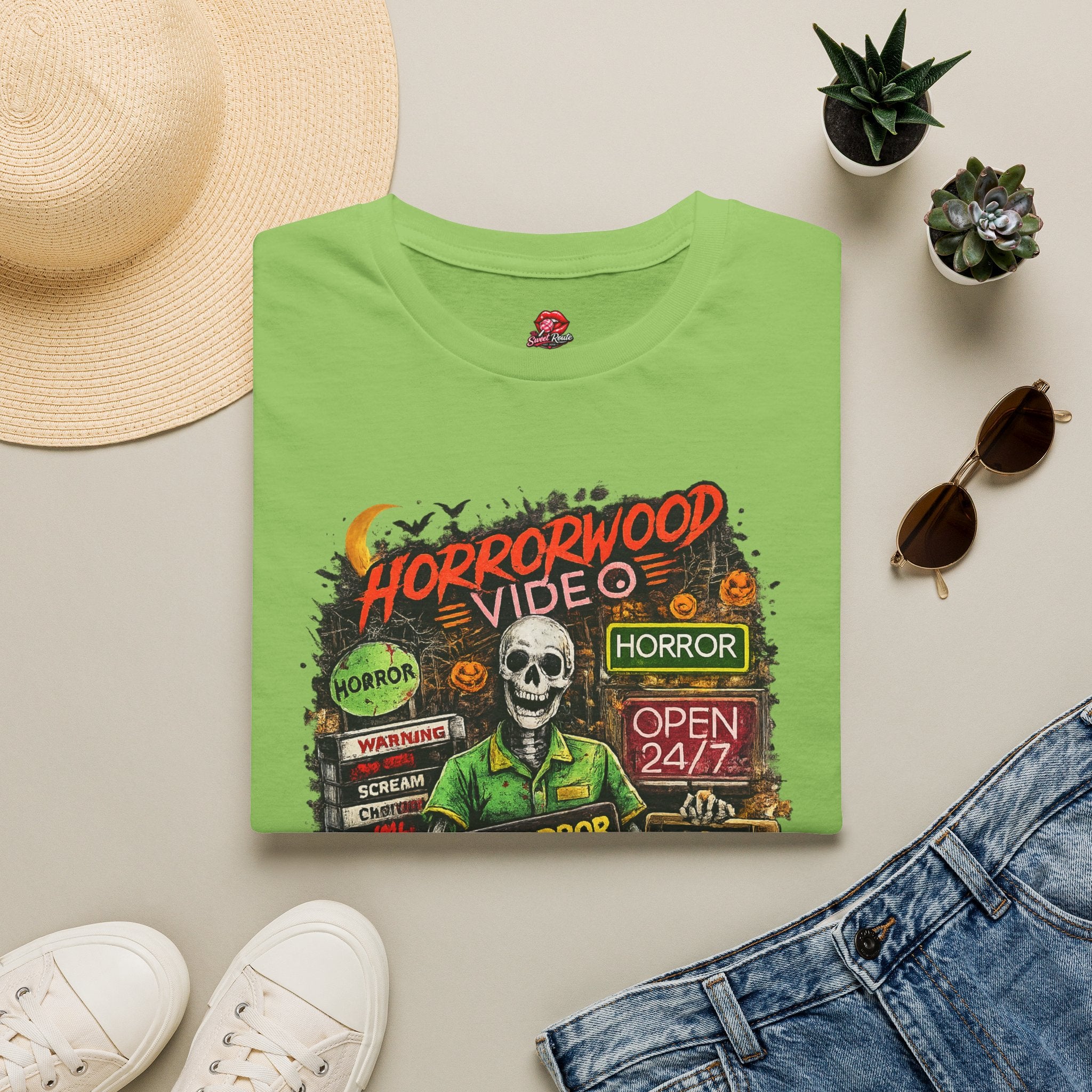 Horrorwood Retro Skeleton Horror Movie T-Shirt | Vintage Halloween Graphic Tee | Spooky Season Shirt | Horror Fan Gift