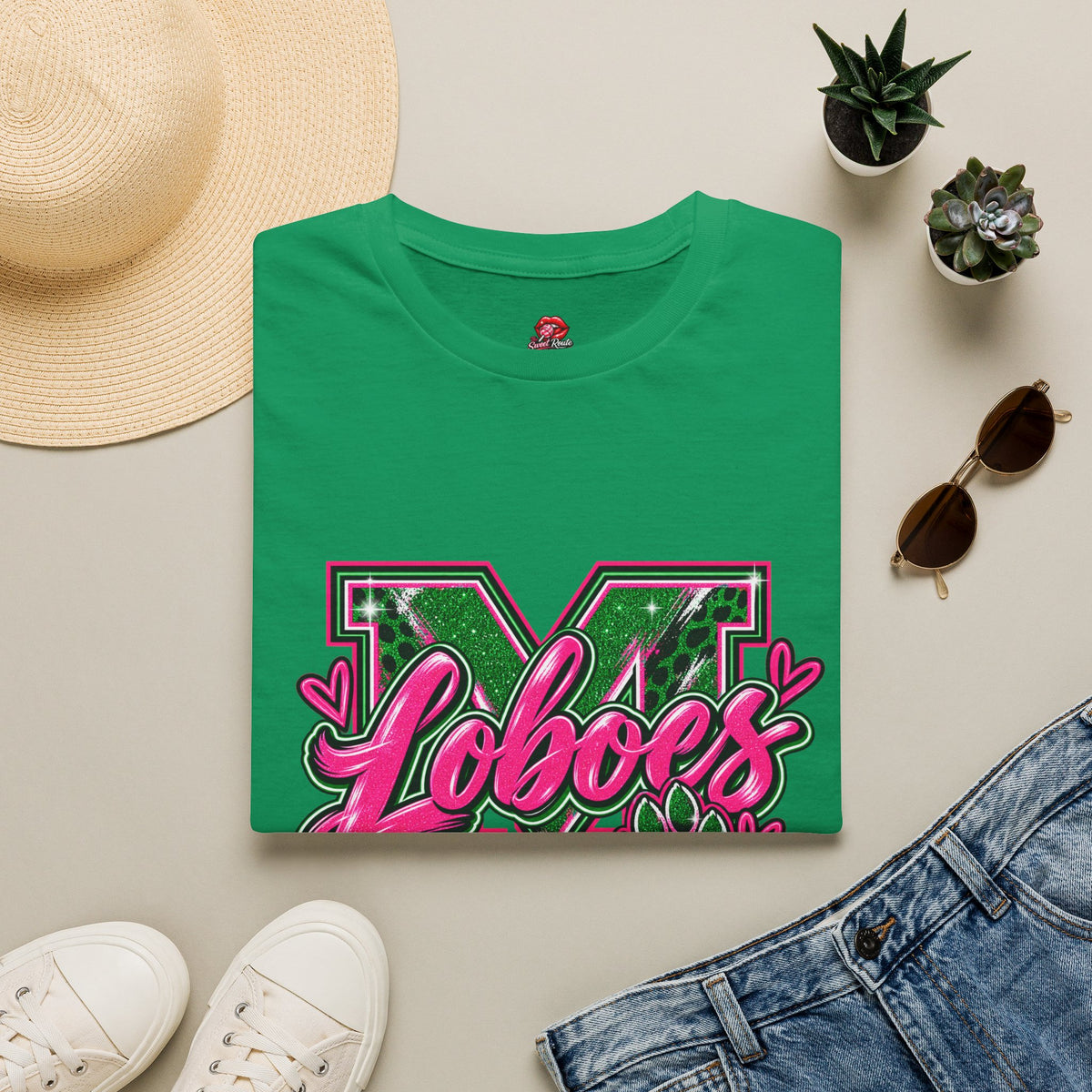 Lobos Pink Script Camo Letter T-Shirt