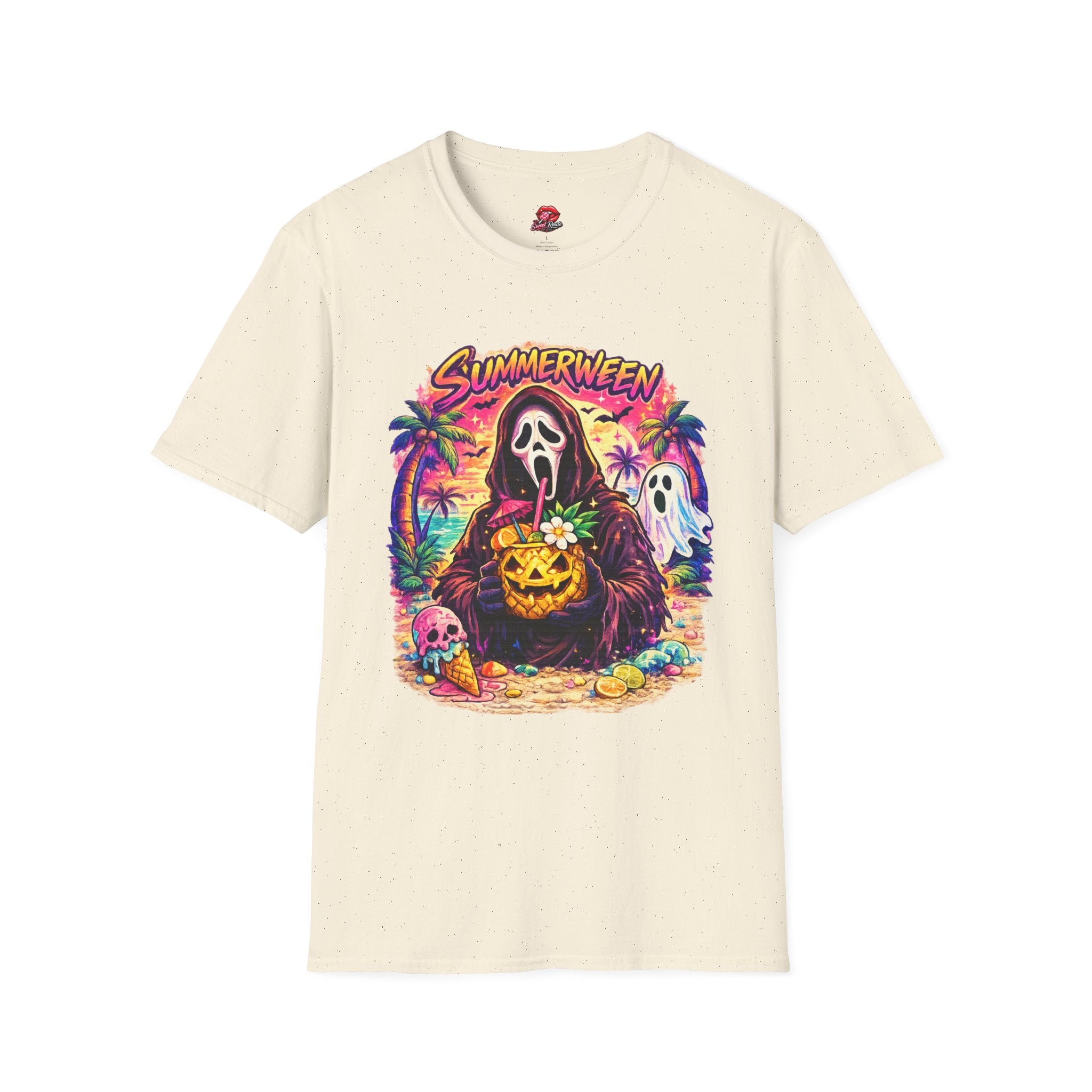 Summerween T-Shirt | Retro Tropical Halloween Graphic Tee | Spooky Beach Ghost Shirt | Cute Summer Halloween Shirt | Fall Lover Gift
