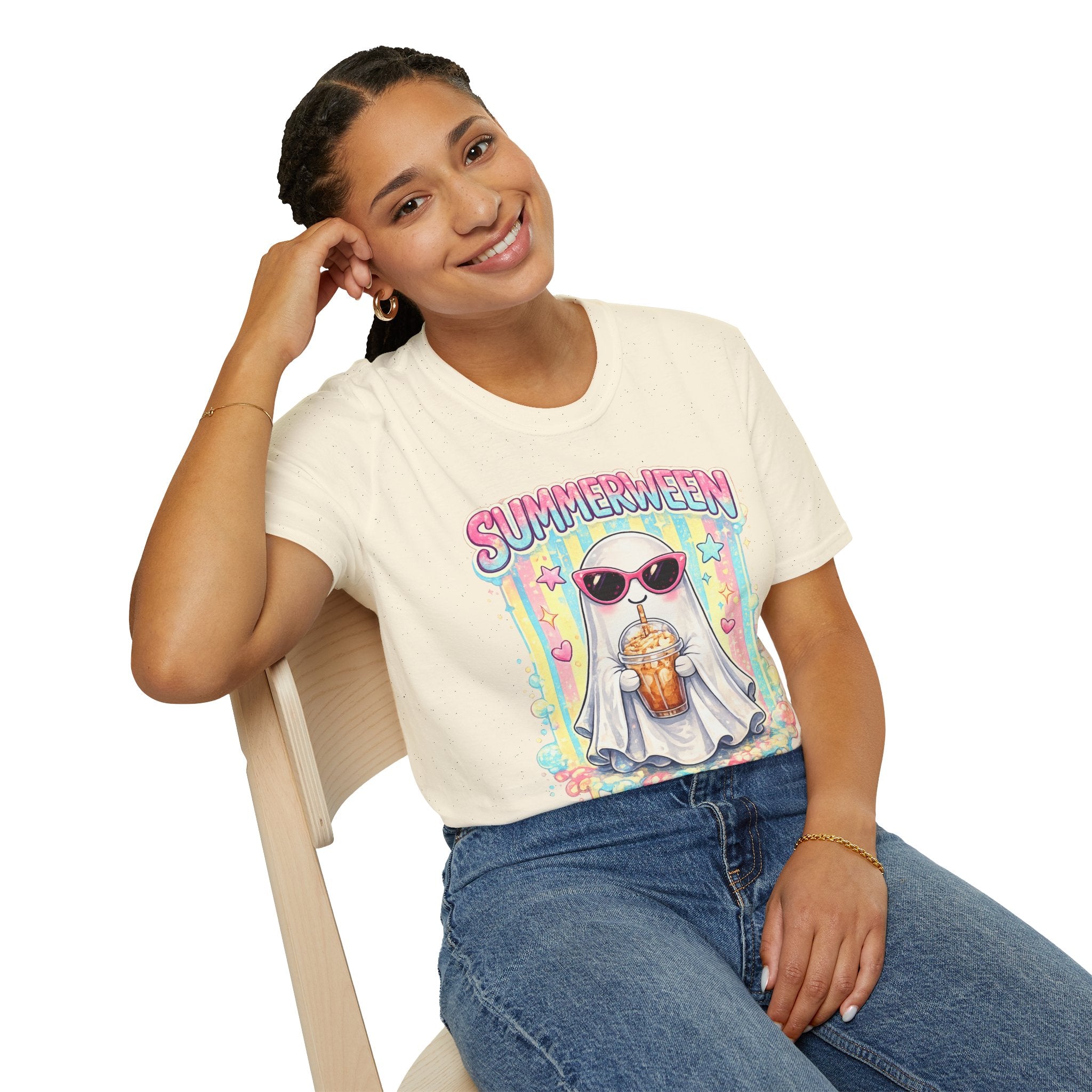 Summerween Ghost Shirt | Cute Retro Ghost with Sunglasses T-Shirt | Beach Halloween Graphic Tee | Spooky Summer Vacation Shirt