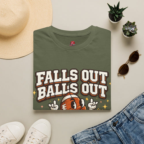 Falls Out Balls Out Football Graphic T-Shirt | Funny Football Fan Tee | Vintage Game Day Shirt