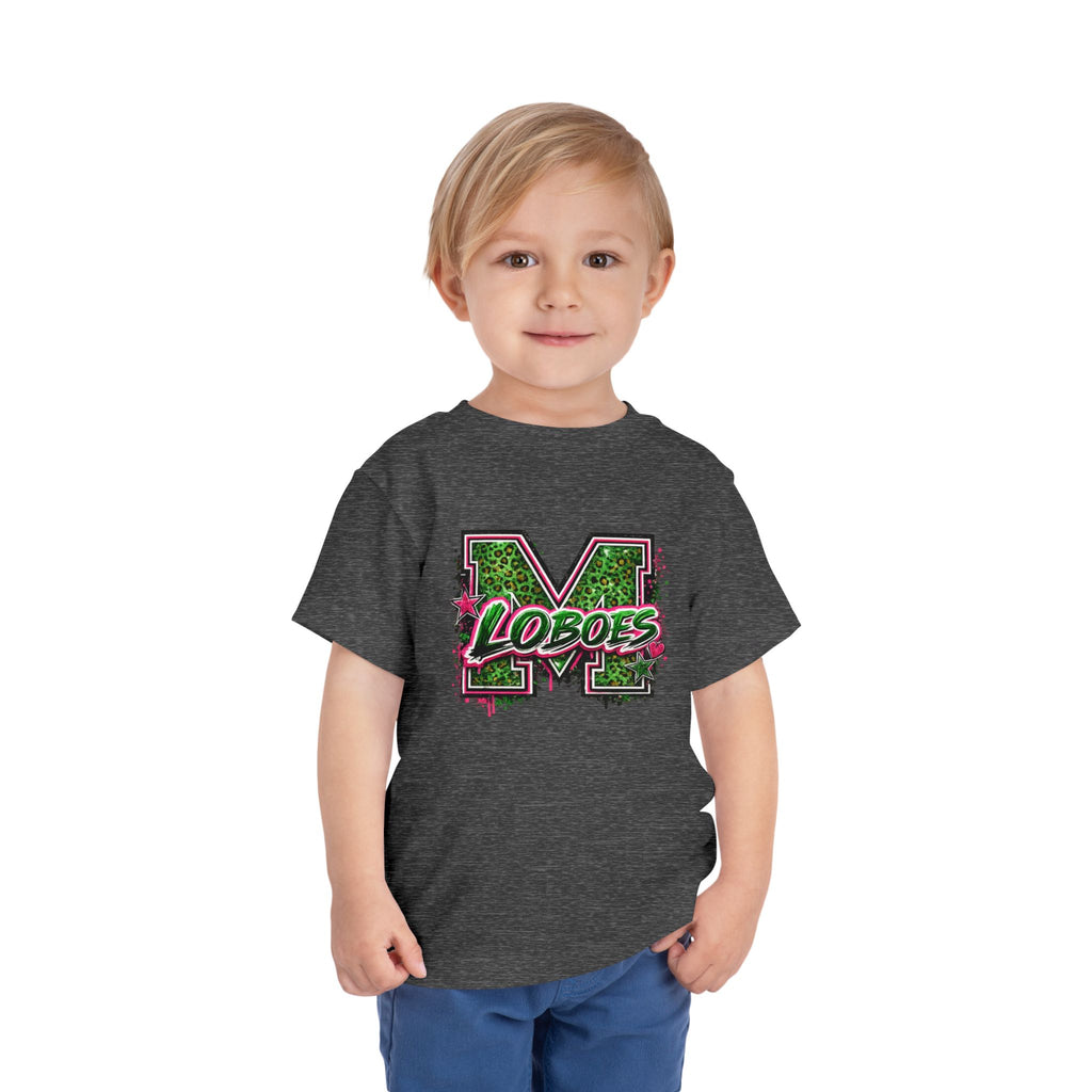 Green Leopard 'Lobos' M Letter Toddler Tee