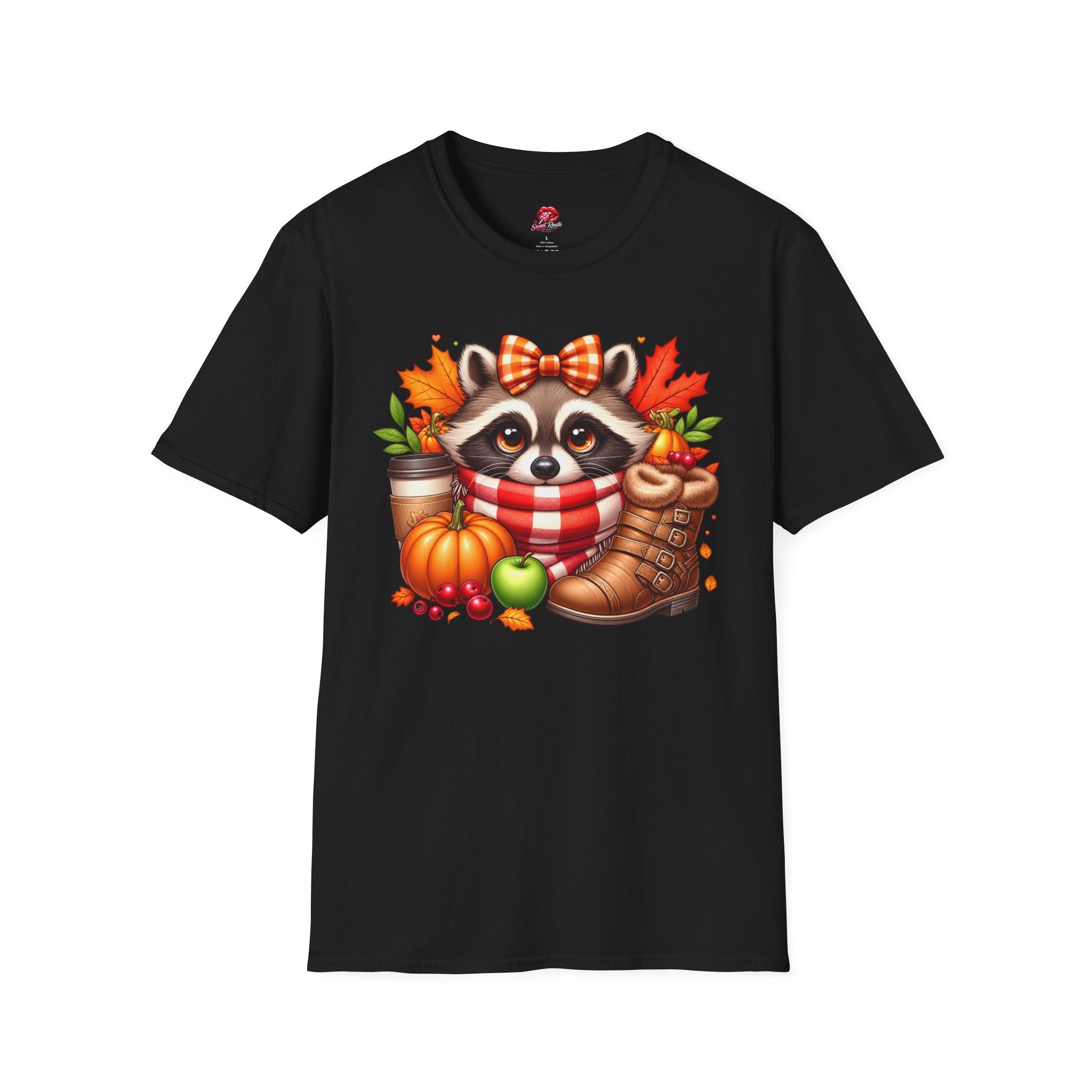 Cute Fall Pumpkin, Coffee & Leaves Raccoon T-Shirt