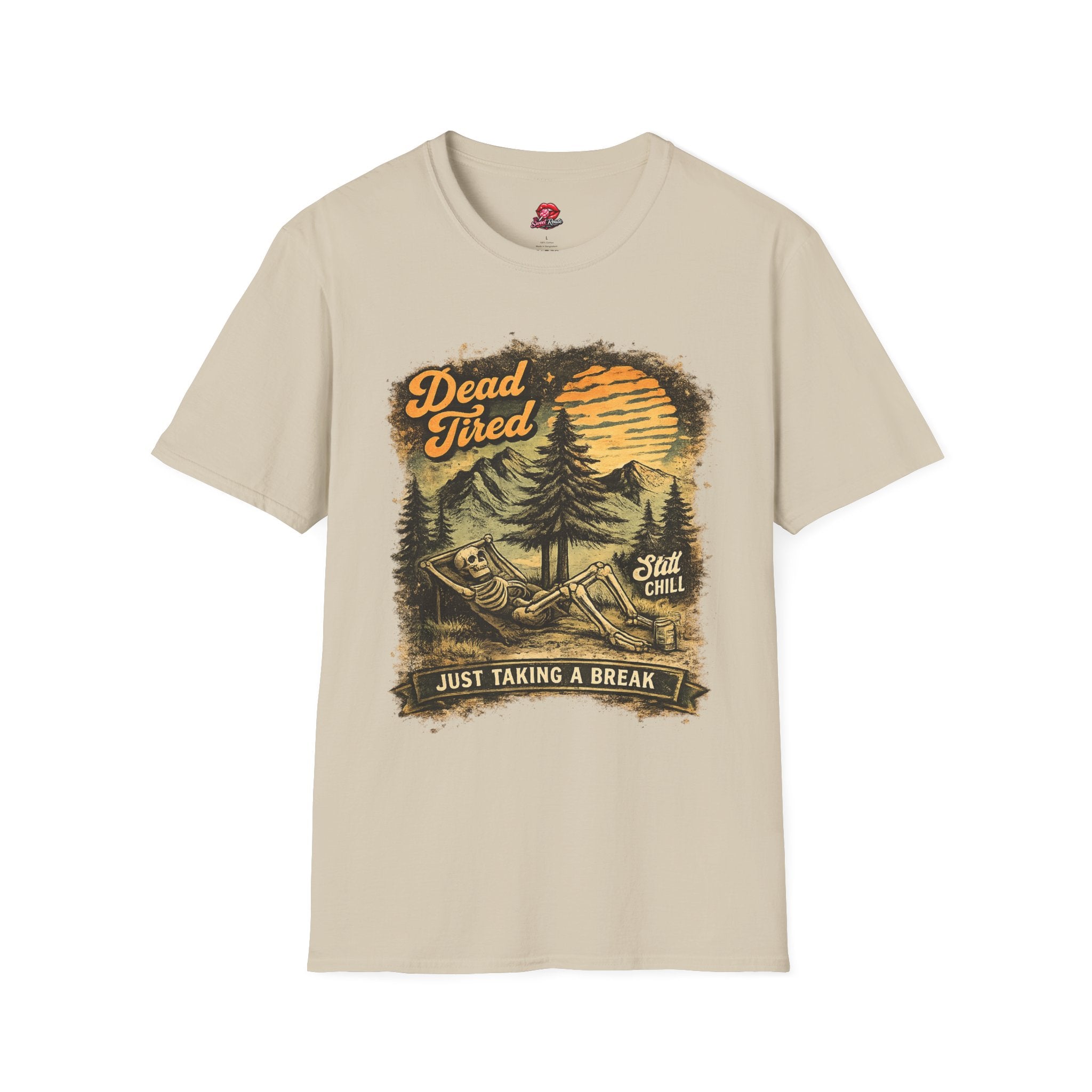 Dead Tired Vintage Camping Tee with Sunset Pines