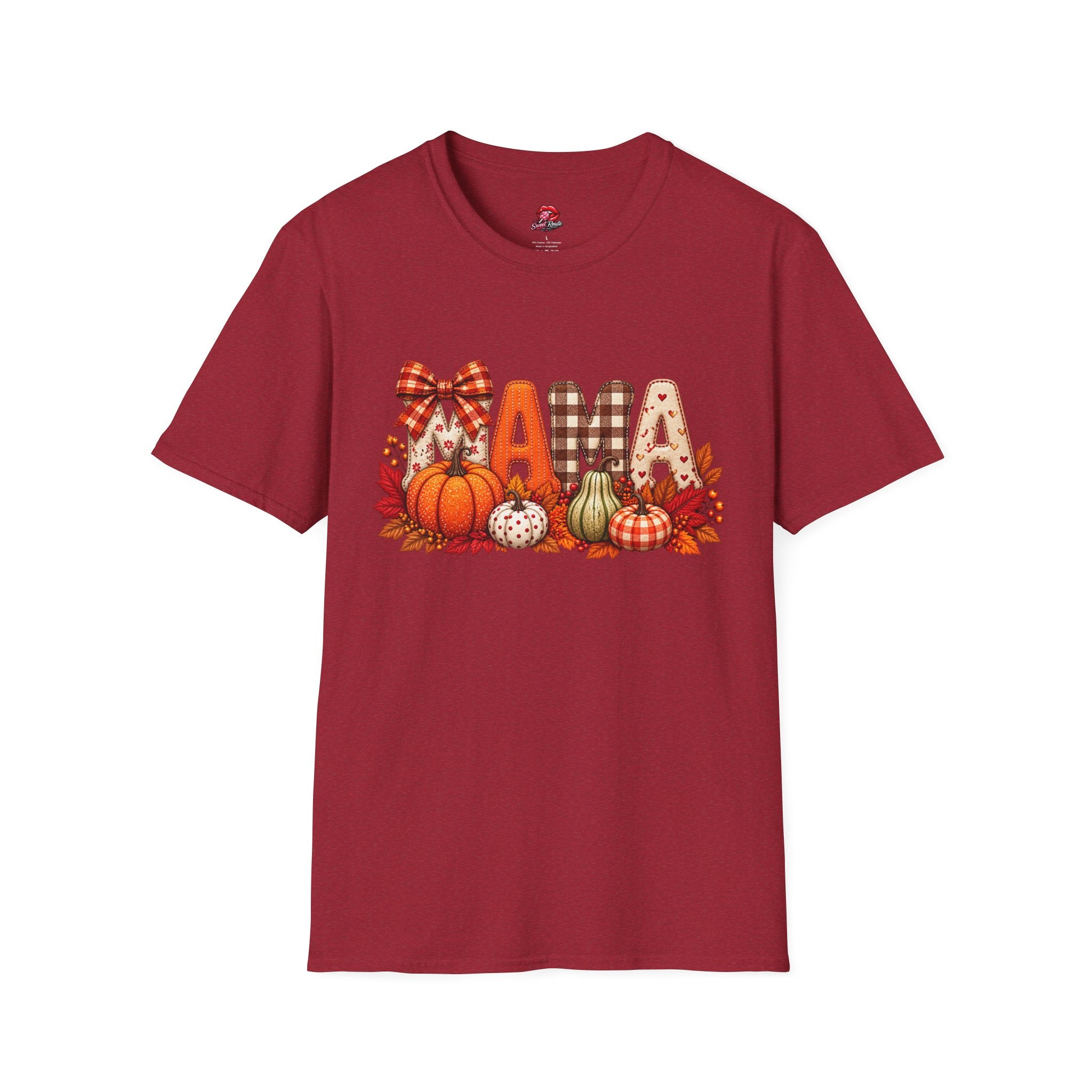 Mama Fall Pumpkin T-Shirt — Autumn Plaid & Gingham Harvest Tee