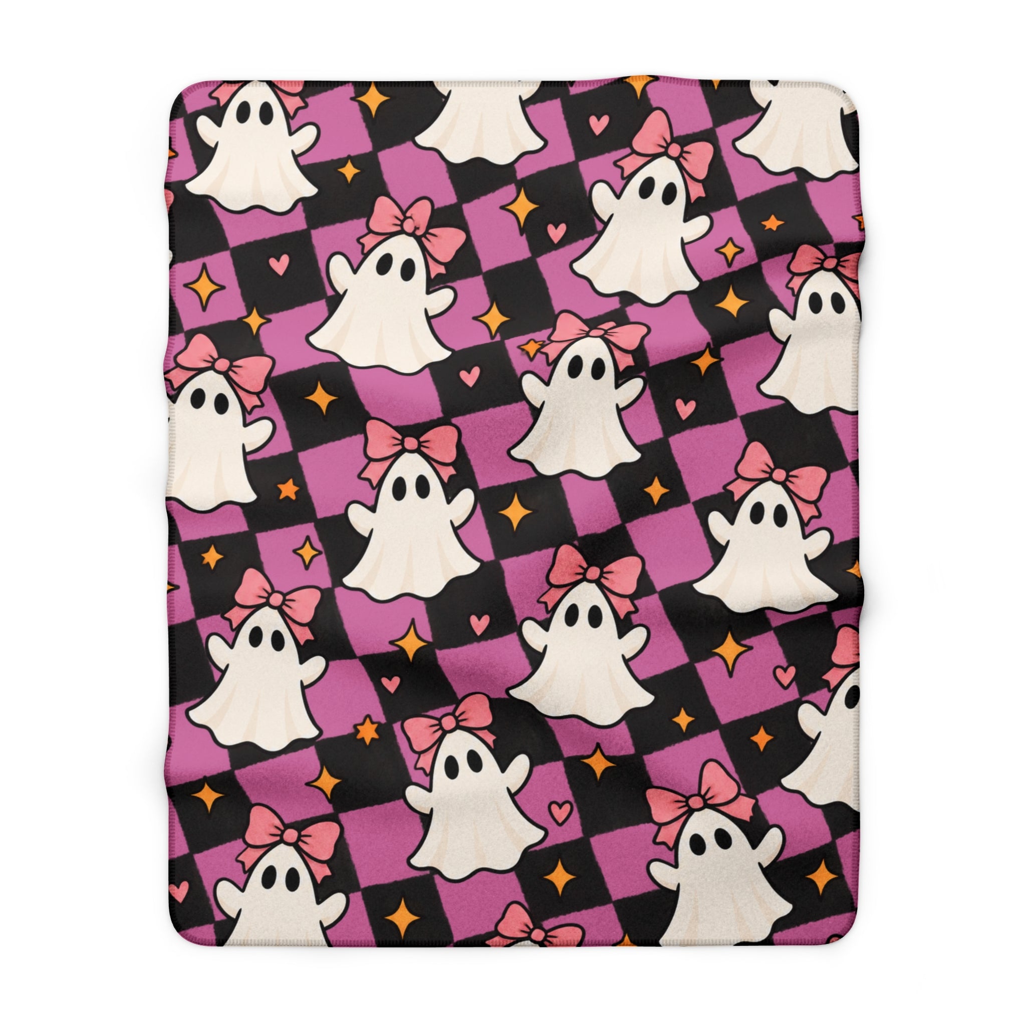 Cute Pink Ghost Halloween Sherpa Blanket