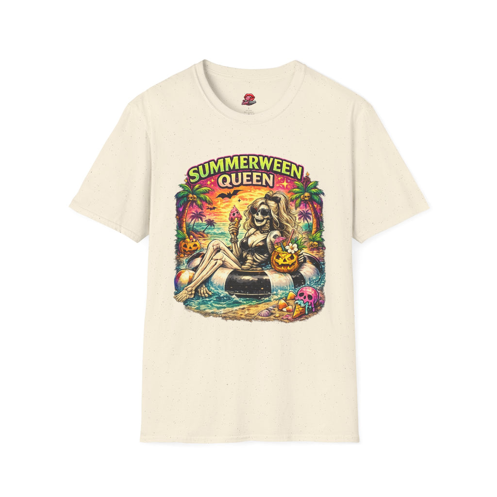 Summerween Queen T‑Shirt | Retro Halloween Beach Shirt | Spooky Summer Graphic Tee | Cute Ghost Vacation Tee| Fall Lover Gift