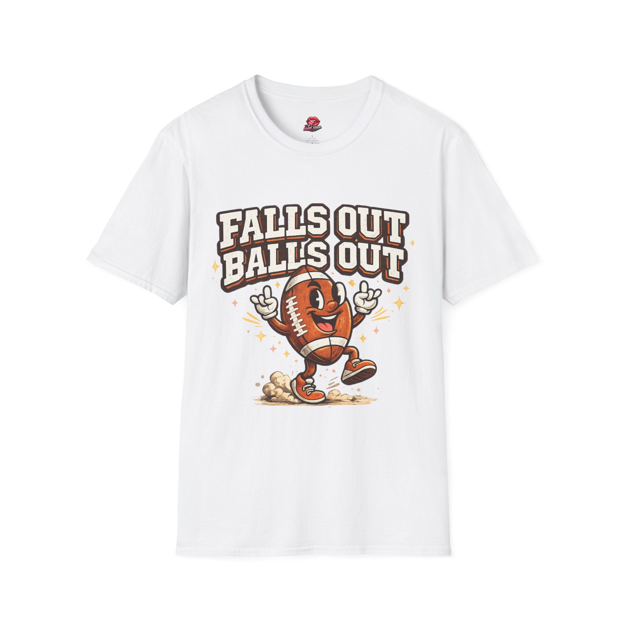 Falls Out Balls Out Football Graphic T-Shirt | Funny Football Fan Tee | Vintage Game Day Shirt