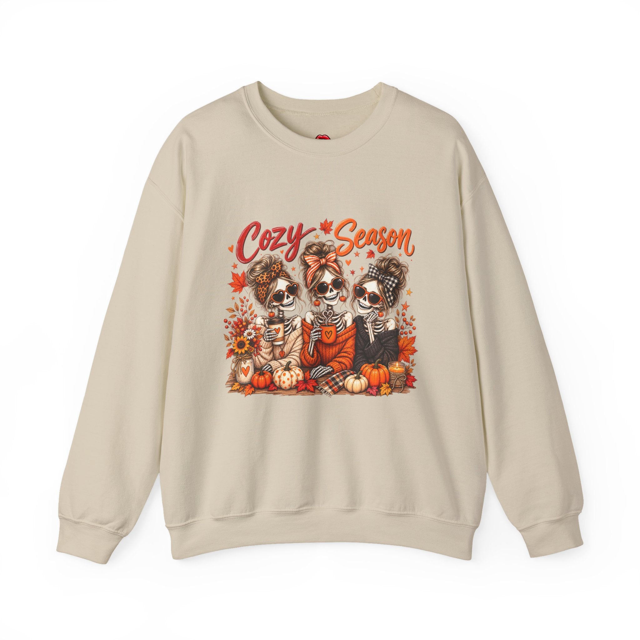 Cozy Season Halloween Crewneck Sweatshirt — Pumpkins & Sugar Skull Dogs