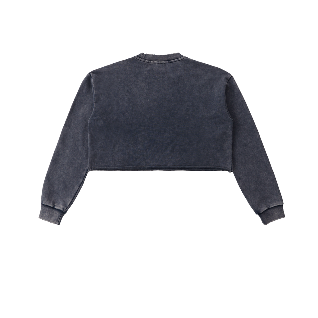 Sweet Route Snow Washed Raw Edge Cropped Sweatshirt