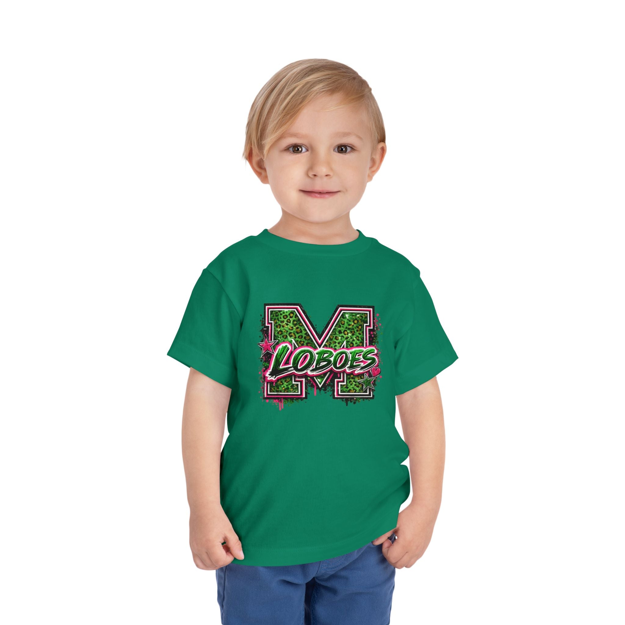 Green Leopard 'Lobos' M Letter Toddler Tee