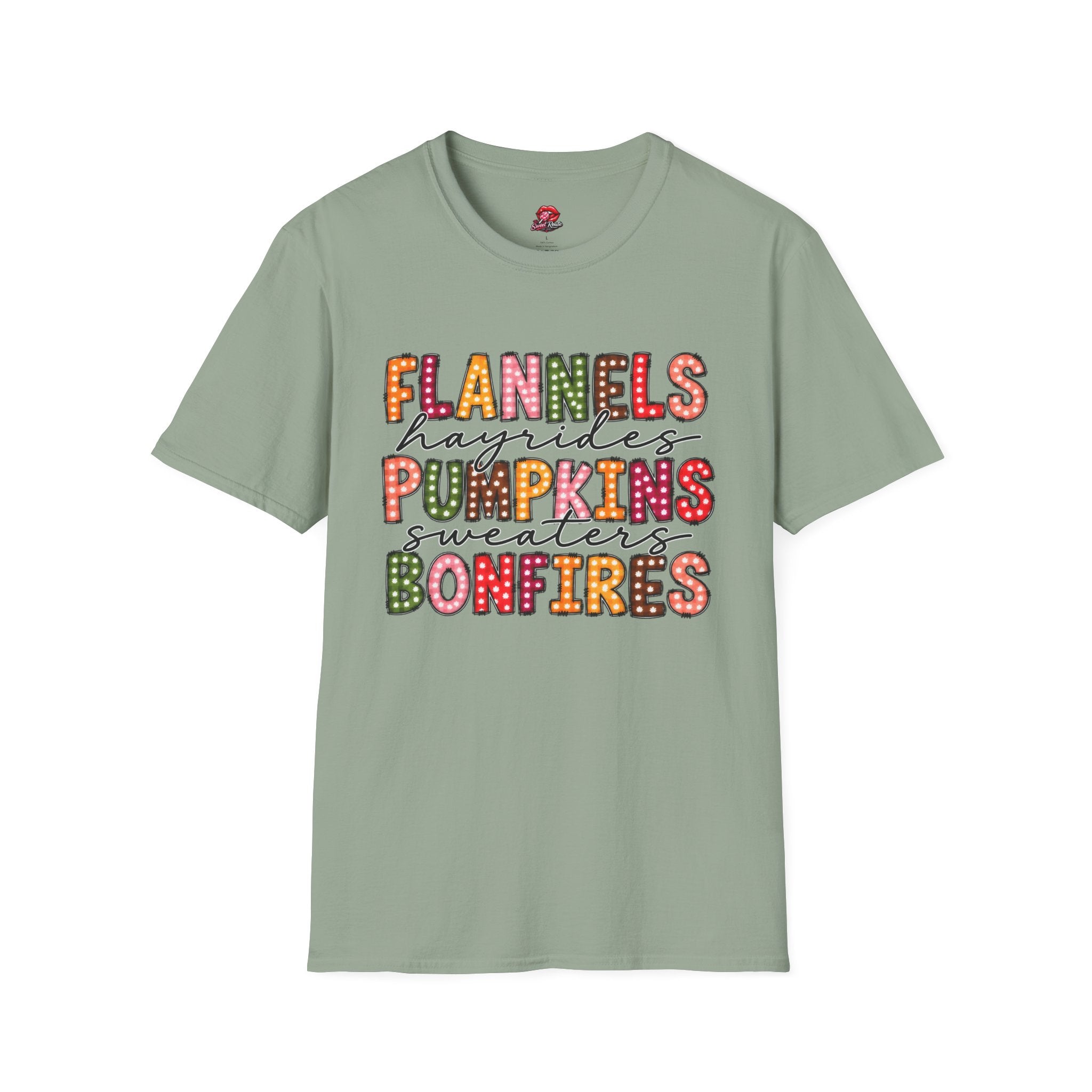 Flannels Hayrides Pumpkins Sweaters Bonfires Tee