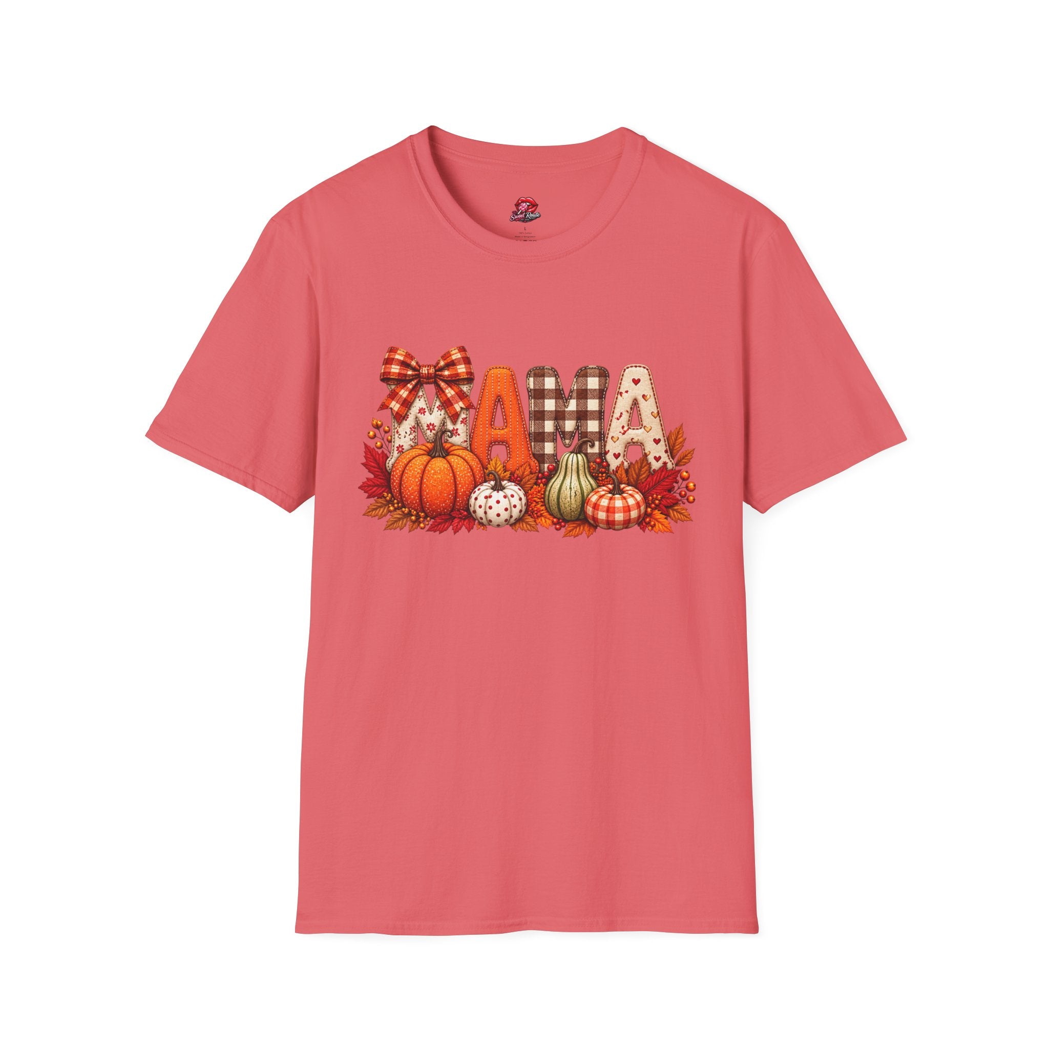 Mama Fall Pumpkin T-Shirt — Autumn Plaid & Gingham Harvest Tee