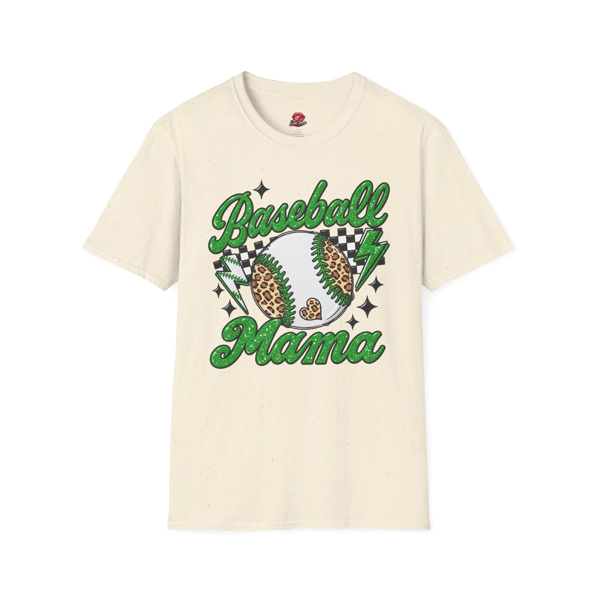 Green Leopard Baseball Mama Tee
