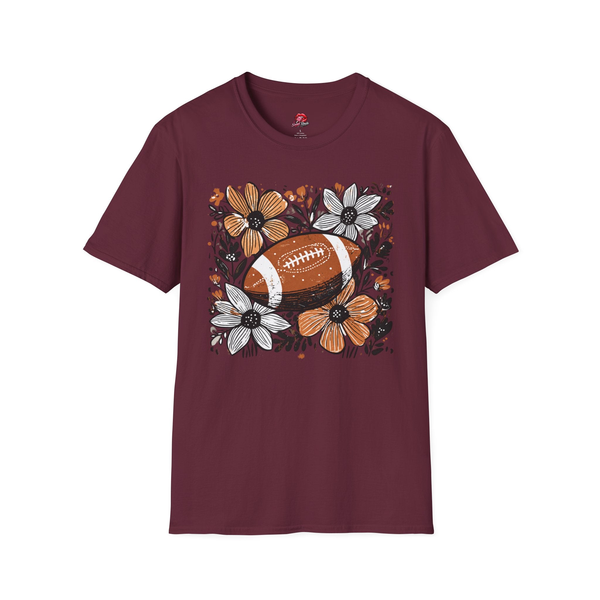 Floral Football T-Shirt — Vintage Fall Game Day Tee