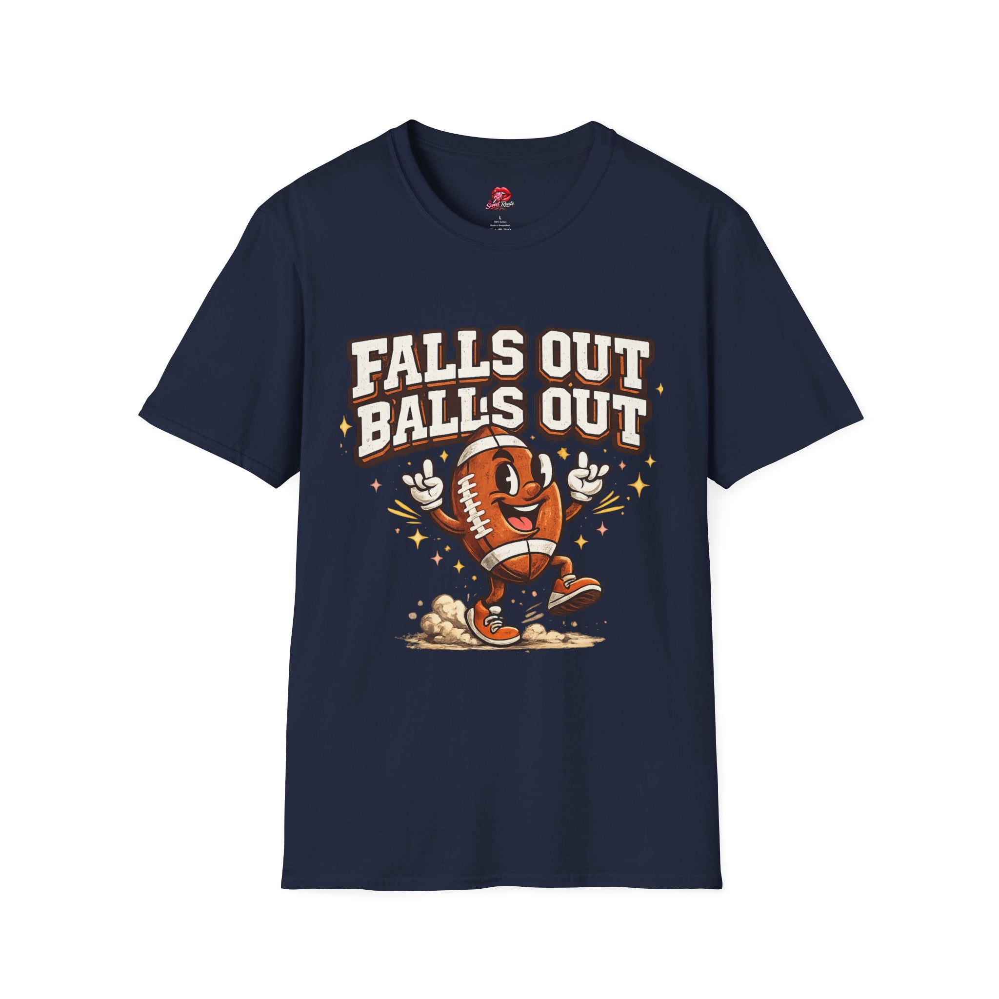 Falls Out Balls Out Football Graphic T-Shirt | Funny Football Fan Tee | Vintage Game Day Shirt