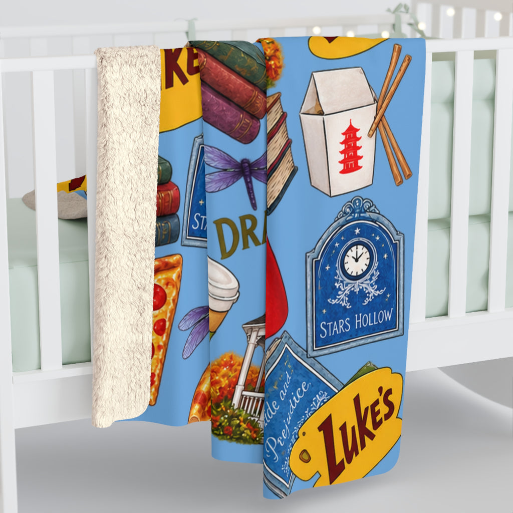 Cozy Pop Culture Diner Pattern GG Sherpa Blanket