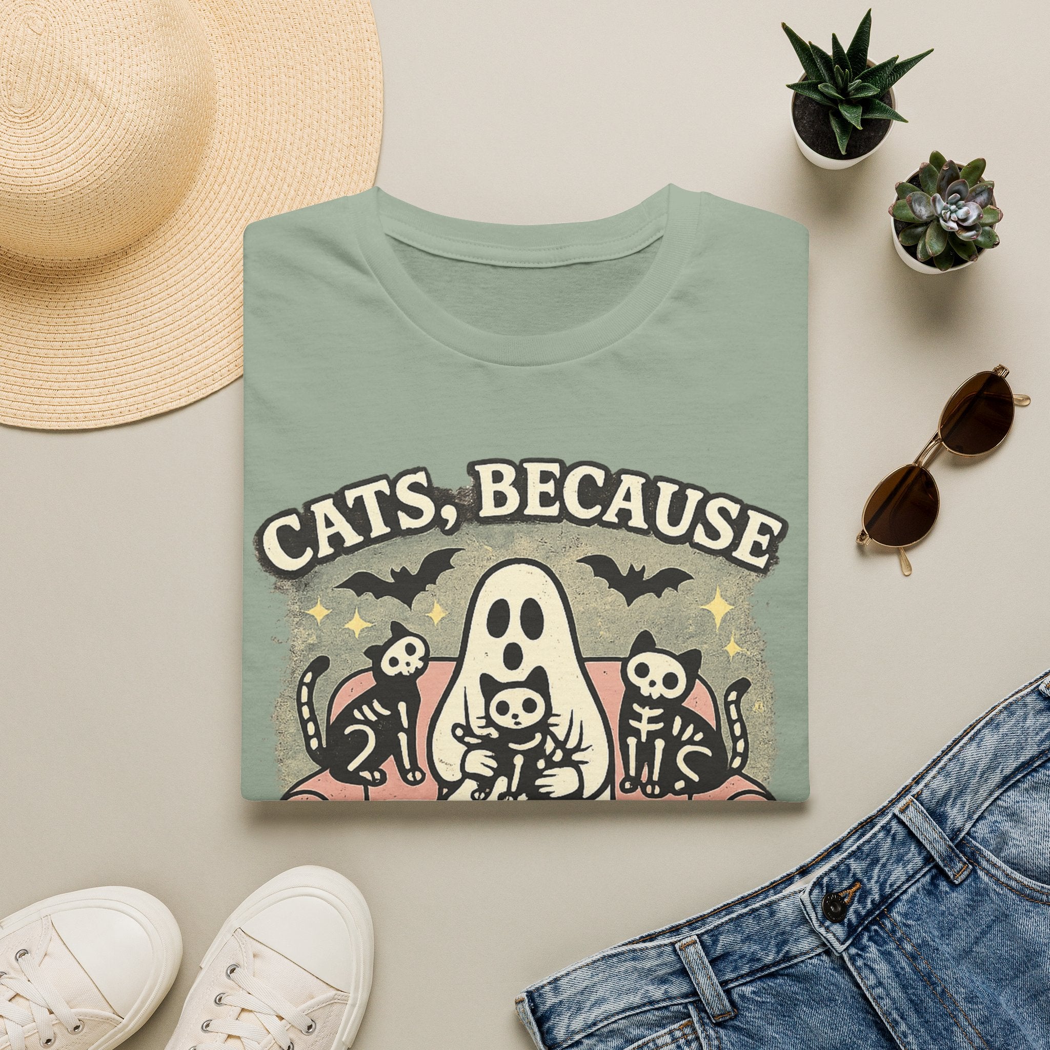 Cats, Because People Suck T-Shirt | Funny Black Cat Halloween Shirt | Cute Spooky Cat Graphic Tee | Cat Lover Gift for Women & Men