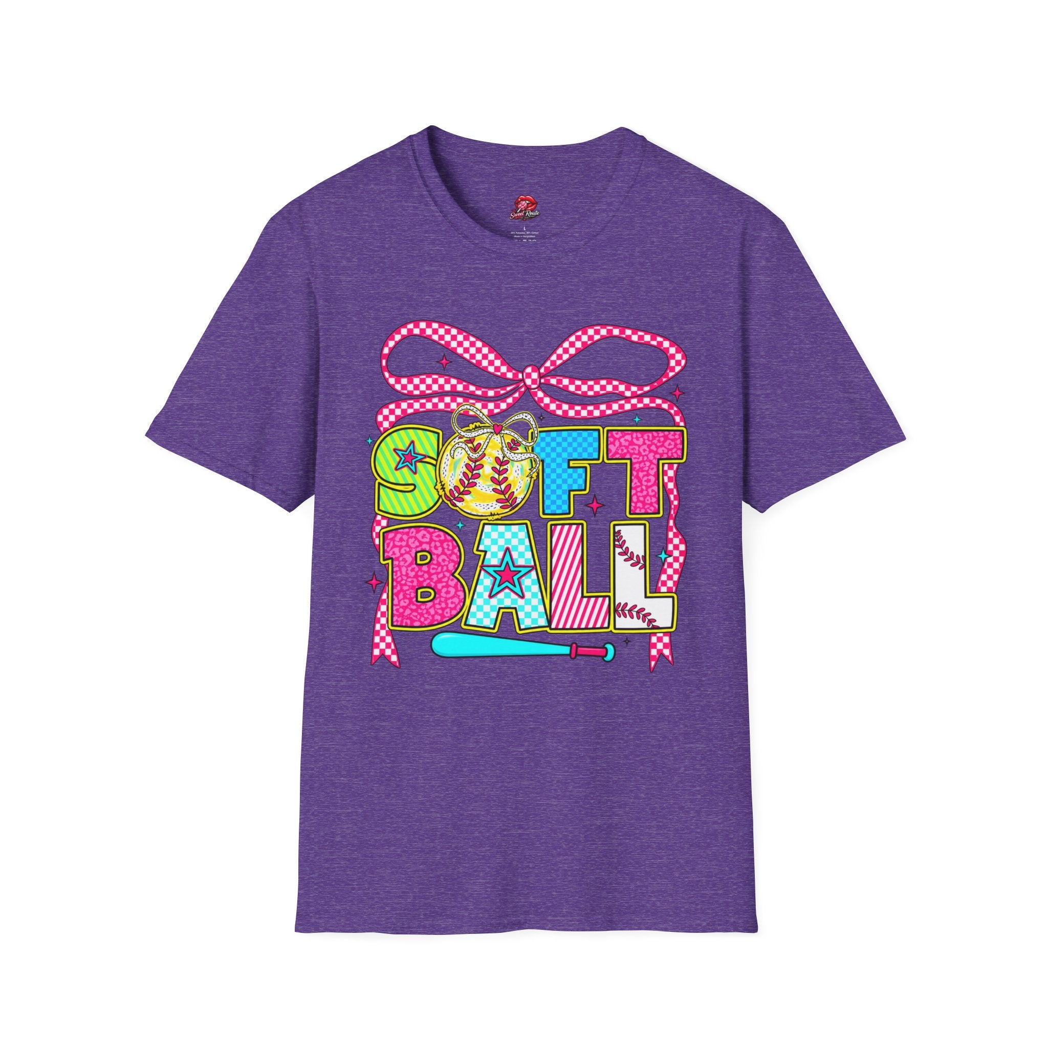 Colorful Bow & Bat Softball Tee
