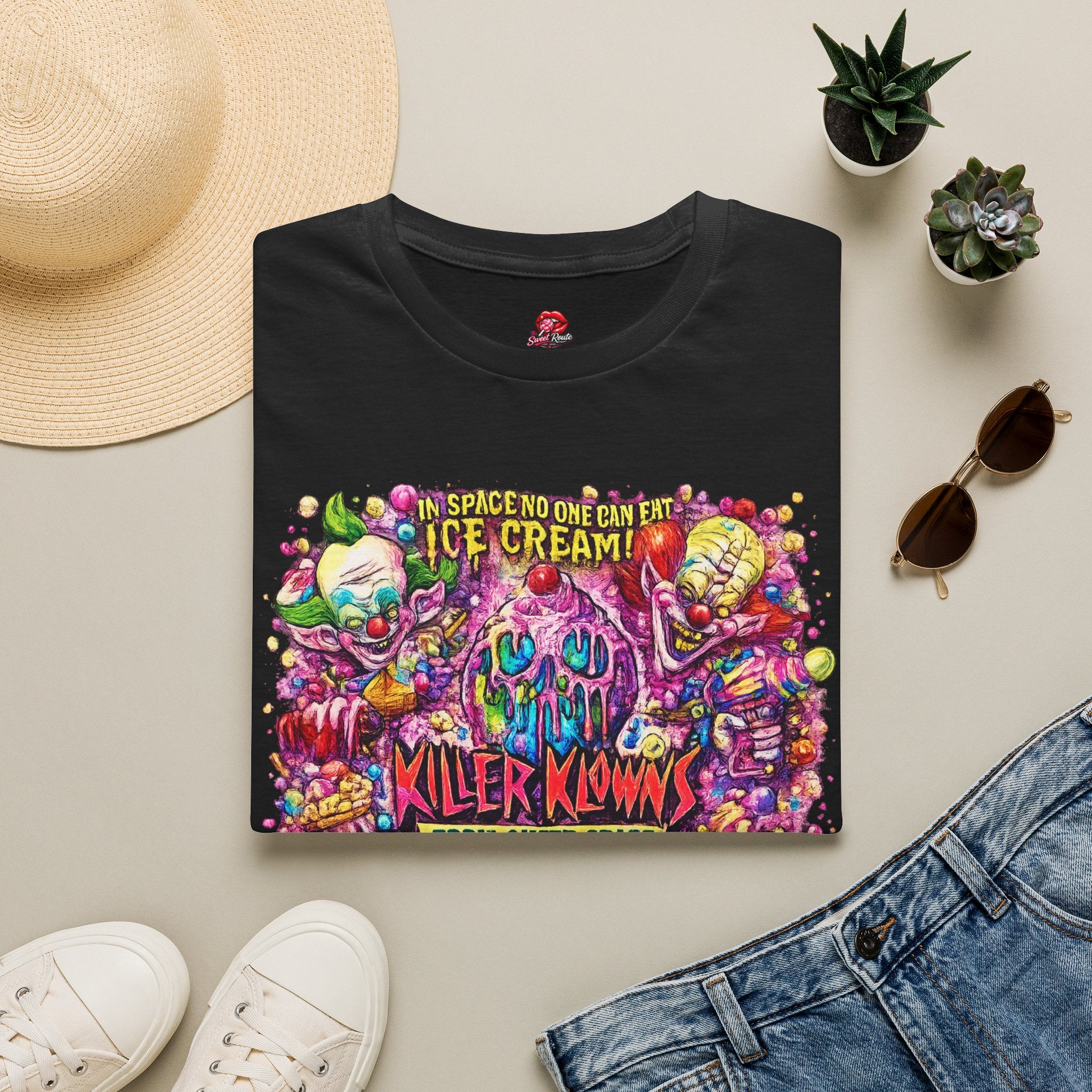 Killer Klowns Ice Cream Shirt | Retro Horror Movie T-Shirt | Vintage Creepy Clown Halloween Graphic Tee | Spooky Horror Fan Shirt