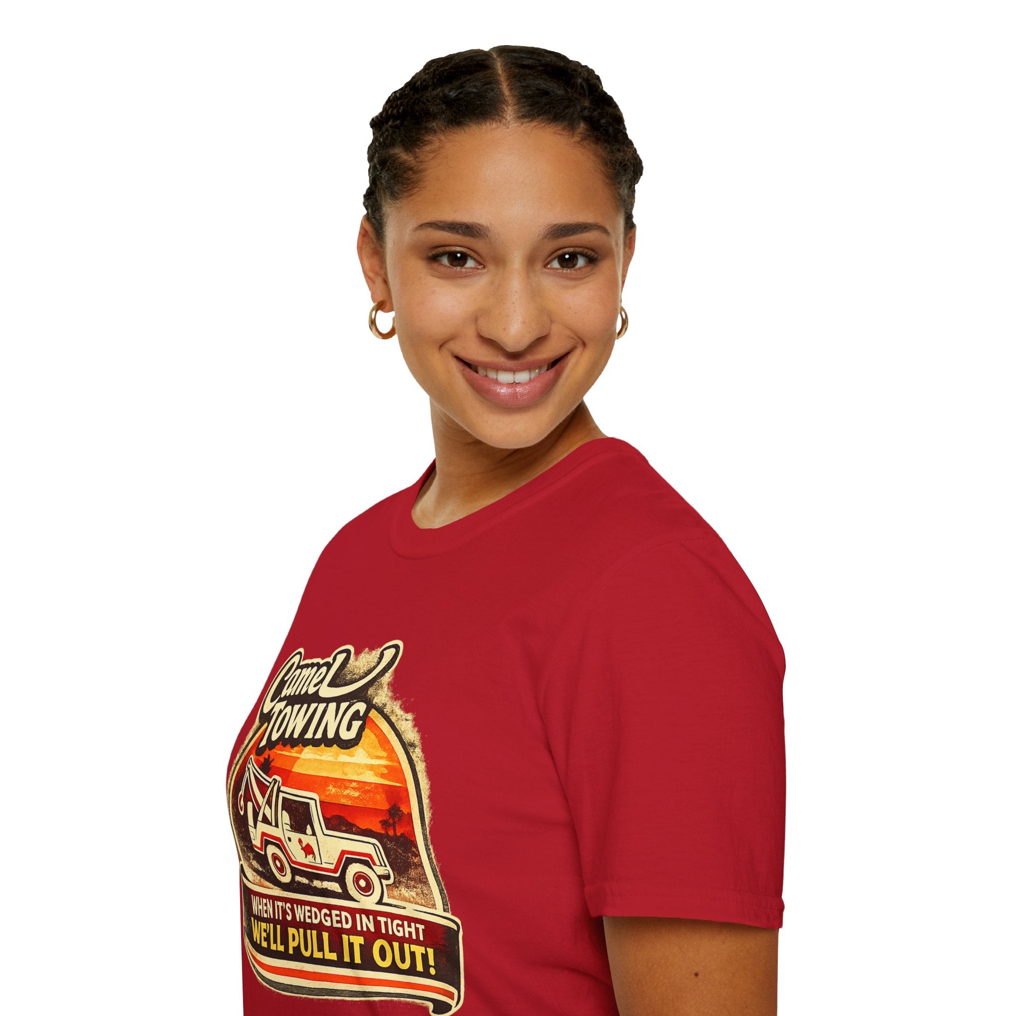 Camel Towing T-Shirt — "When It's Wedged In Tight, We'll Pull It Out" Vintage Tow Truck Tee
