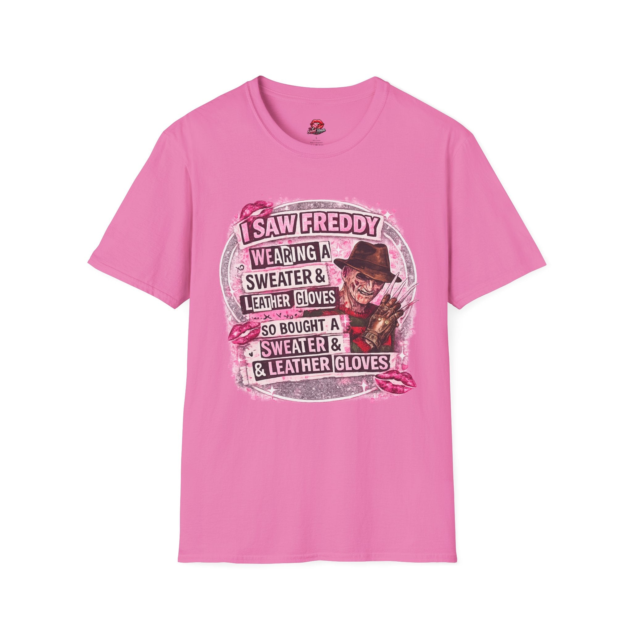 I Saw Freddy Wearing Pink Shirt | Funny Horror Halloween T-Shirt | Retro Slasher Graphic Tee | Cute Spooky Season Horror Fan Shirt