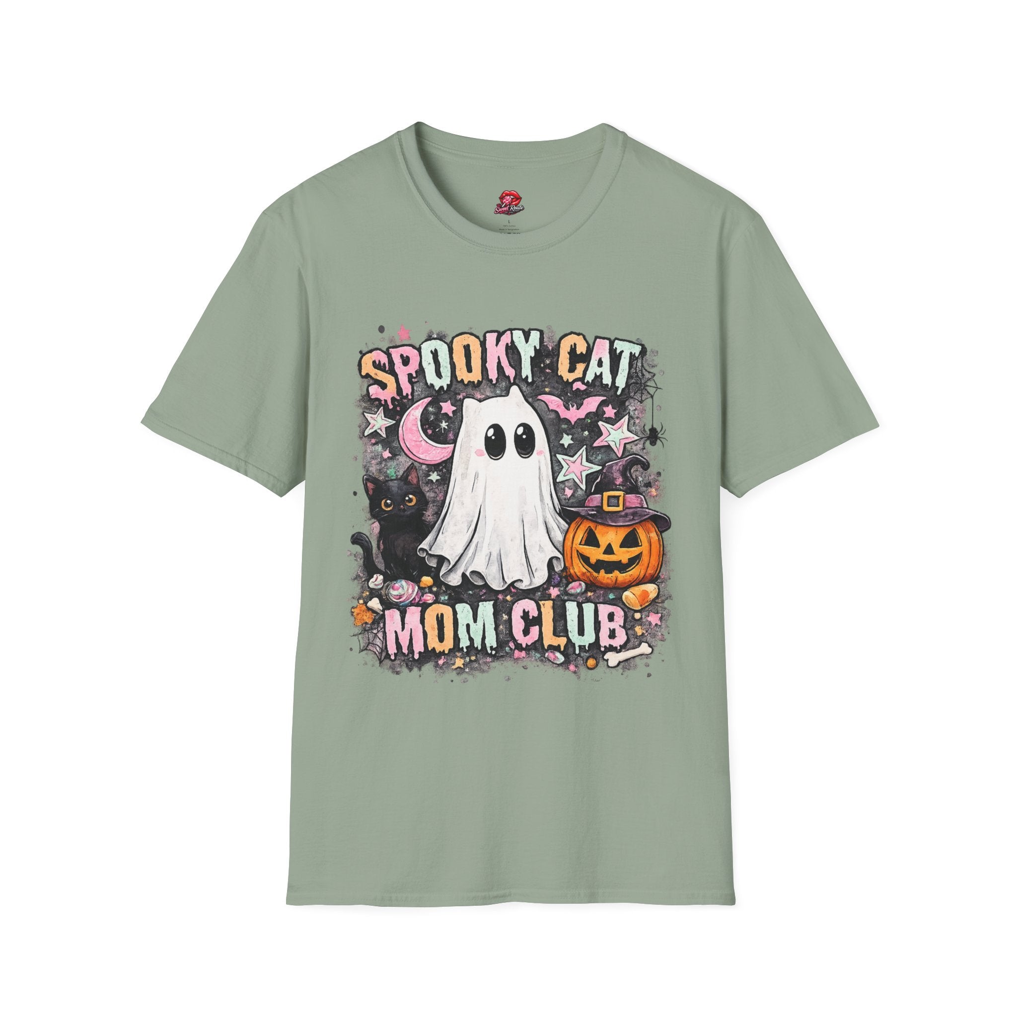 Spooky Cat Mom Club T-Shirt | Cute Halloween Ghost Cat Graphic tee | Retro Black Cat Shirt | Fall Cat Lover Tee | Halloween Gift
