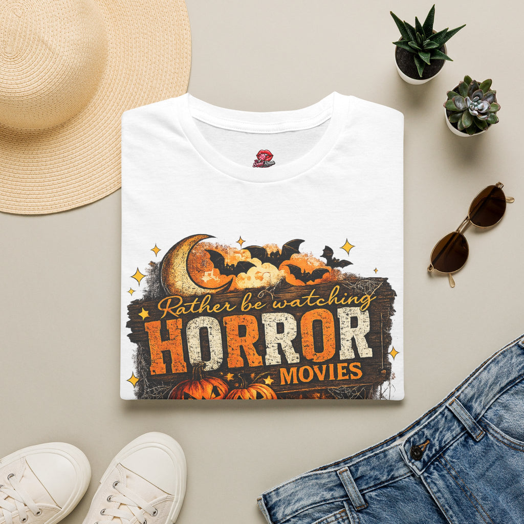 Rather Be Watching Horror Movies T-Shirt | Funny Halloween Shirt | Horror Movie Lover Tee | Spooky Season Graphic Tee | Scary Movie Gift