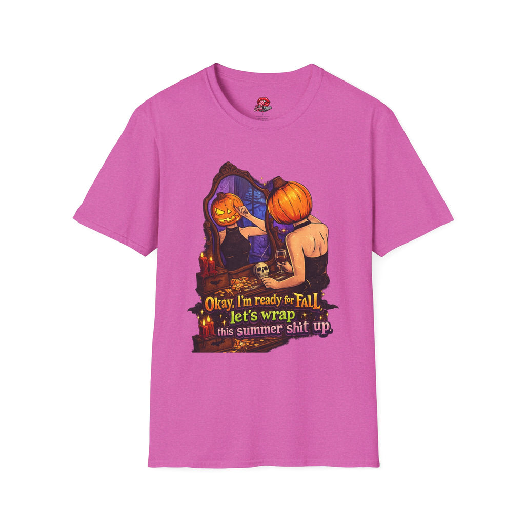 Pumpkin Mirror Halloween T‑Shirt — “Okay, I’m ready for Fall” Cute Spooky Season Shirt For Women