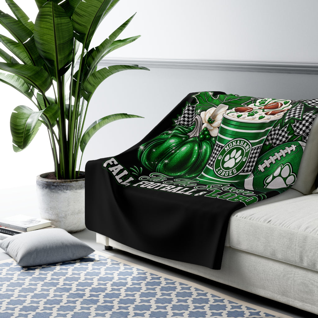 Fall, Football & Loboes Sherpa Blanket – Cozy Green Paw Print Team Throw